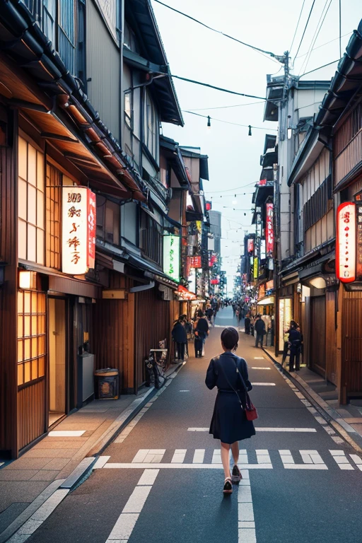 masterpiece, highest quality, 8k, Photographic reality, Realistic, Octane Rendering, Busy streets of Japan (1 female: 1.4), (There's only one woman on screen: 1.3), (White shirt), (Long golden hair), (Hip wrap skirt), (blue eyes) Upper body display