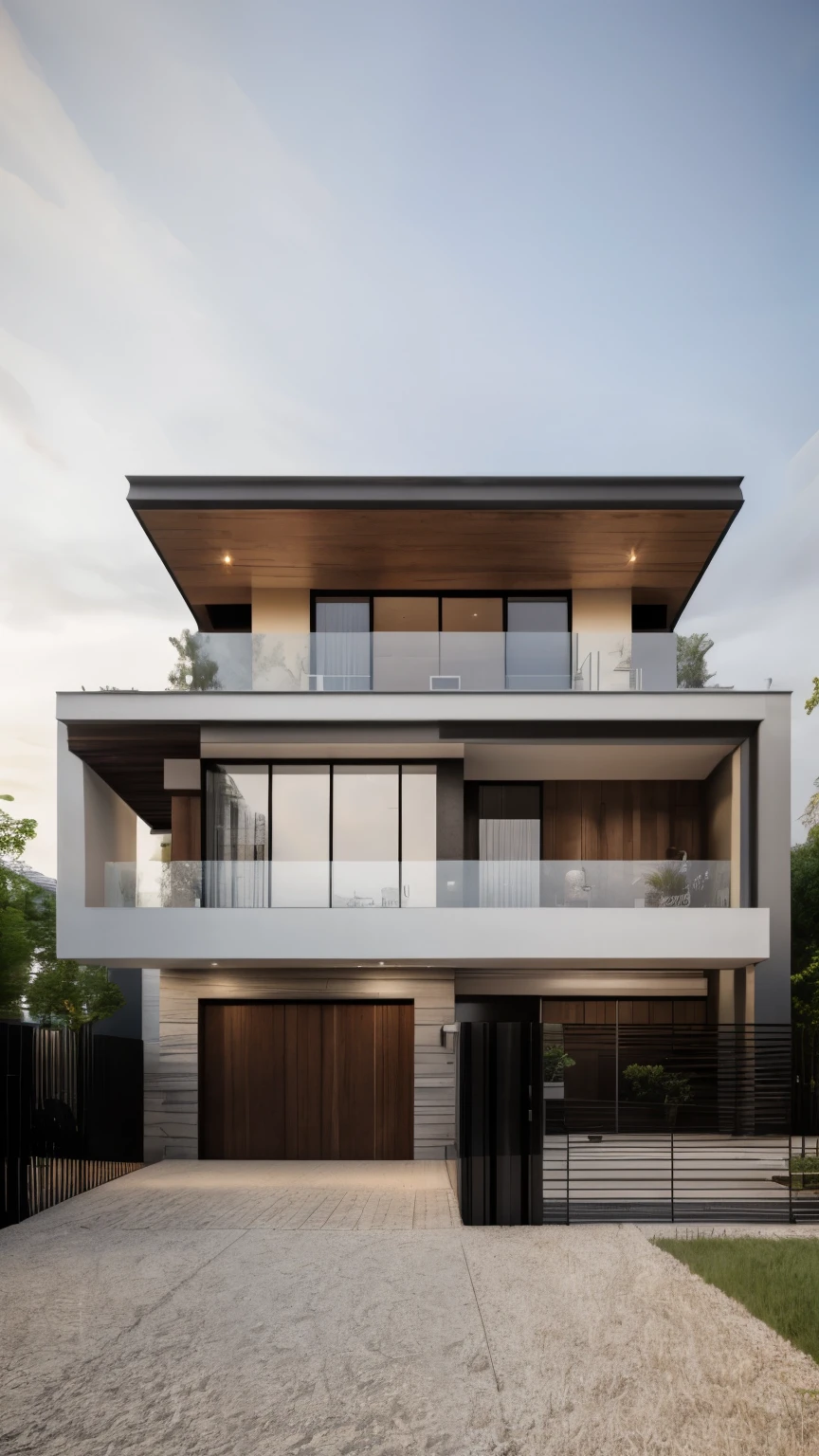 Raw photo modern house , exterior design, 8k uhd, dslr, (day light1.2), high quality, best quality, masterpiece, super detail, high details, highres, realistic, photo realistic, award winning