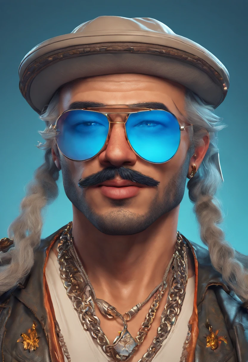 a man with blue hair, silver hair, mustache, piercings, wearing a black hat, black sunglasses, white t-shirt, black suit, necklace, beautiful detailed portrait, highly detailed character design, digital illustration style, cartoon art style, wind illustration, high dynamic range, high quality, photorealistic, studio lighting, hyper detailed, vibrant colors, dramatic lighting
Hyper-detailed, insane details, Beautifully color graded, Unreal Engine, DOF, Super-Resolution, Megapixel, Cinematic Lightning, Anti-Aliasing, FKAA, TXAA, RTX, SSAO, Post Processing, Post Production, Tone Mapping, CGI, VFX, SFX, Insanely detailed and intricate, Hyper maximalist, Hyper realistic, Volumetric, Photorealistic, ultra photoreal, ultra-detailed, intricate details, 8K, Super detailed, Full color, Volumetric lightning, HDR, Realistic, Unreal Engine, 16K, Sharp focus, octane render --v testp