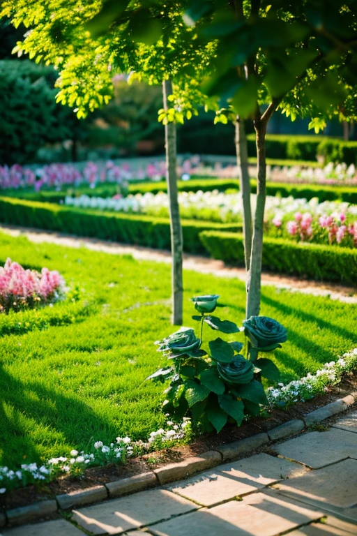 Beautiful green rose garden in front of the house,Nature PhotographyHD 8k. Shot with canon eos r6.
