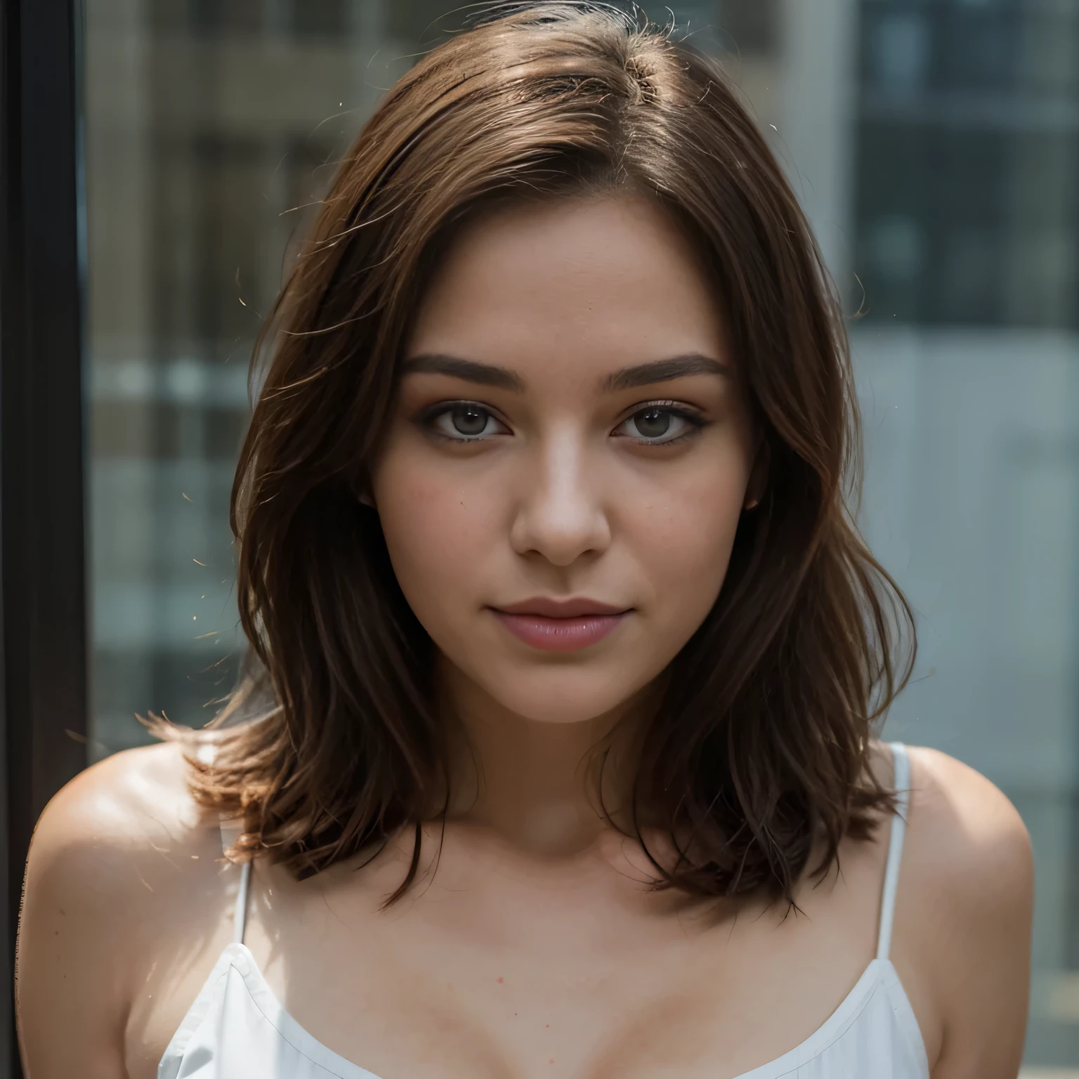 jeune femme de 25 ans, Brune aux yeux bleus, chemisette blanche transparente, pluie d&#39;Summer, bare shoulders, Coupe-bas, in a medieval village, murs en anciennes pierres, portes en bois