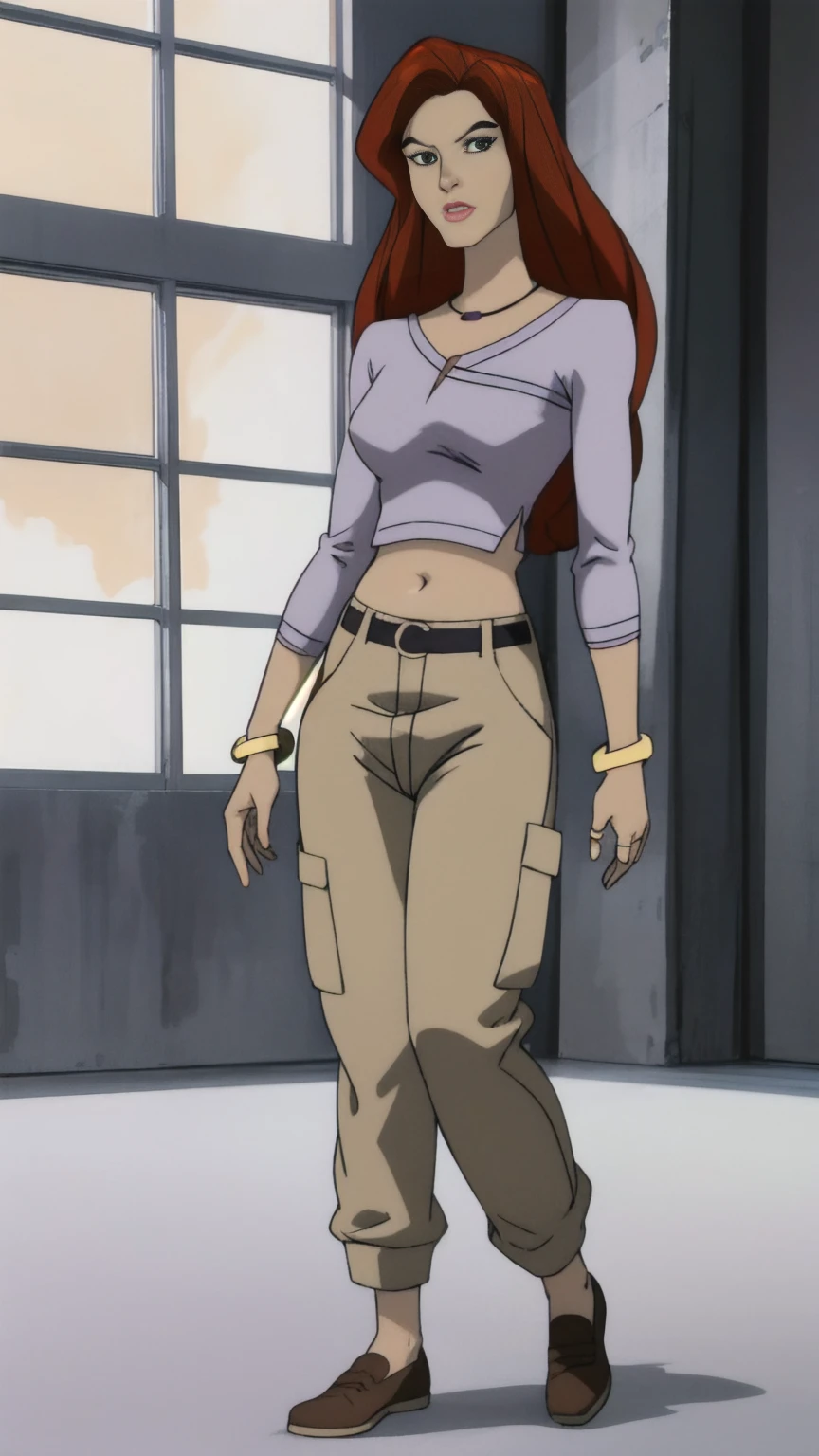 (((full body photo))) straight-on,upper body,looking at viewer,BREAK,
CARTOON_jeangrey_purpleshirt_ownwaifu,www.ownwaifu.com,
long hair,red hair,makeup,green eyes,lipstick,lips,breasts,red lips,medium breasts,nose,
jewelry,bracelet,pants,midriff,shirt,navel,ring,bangle,crop top,casual,long sleeves,belt,wristband,brown pants,cleavage,purple shirt,necklace,
BREAK, 1girl, solo, looking at viewer, upper body, official art, highres, scenery, (masterpiece:1.1), (best quality,:1.1), (high quality:1.1), (anime screencap:1.2),