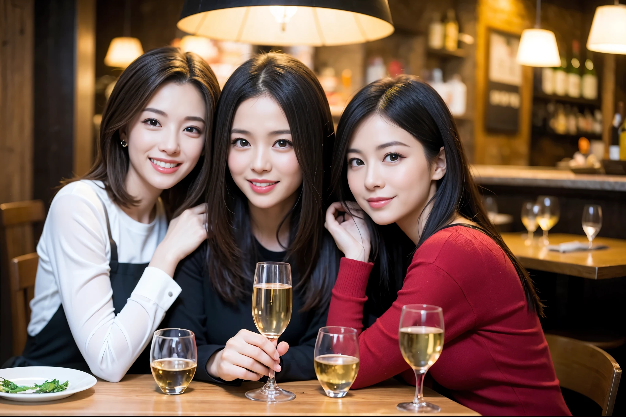 ((highest quality、8k、masterpiece:1.3))、1 male、1 female、Spouse、Beautiful couple、smile、 (Slim face), (the body is スリム), (Brown Hair), (Shortcuts), ((Bob Hale、Straight hair:1.2)), テーブルの上のwine glass、Please shine a light on my face、 Amazing view of the sunset sky and clouds、Amazing mountain views、The beauty of a smile、Bright image、Blushing, Shortcuts,Bright Face、 (42 years old), 39 years old, red wine 、Appetizers、Italian food、Wine bottle、Champagne、sparkling wine、Long sleeve shirt、dress、Attractive beauty、restaurant, Nova Frog Style, actress, model, Upper Body, White wine, red wine, wine glass, 