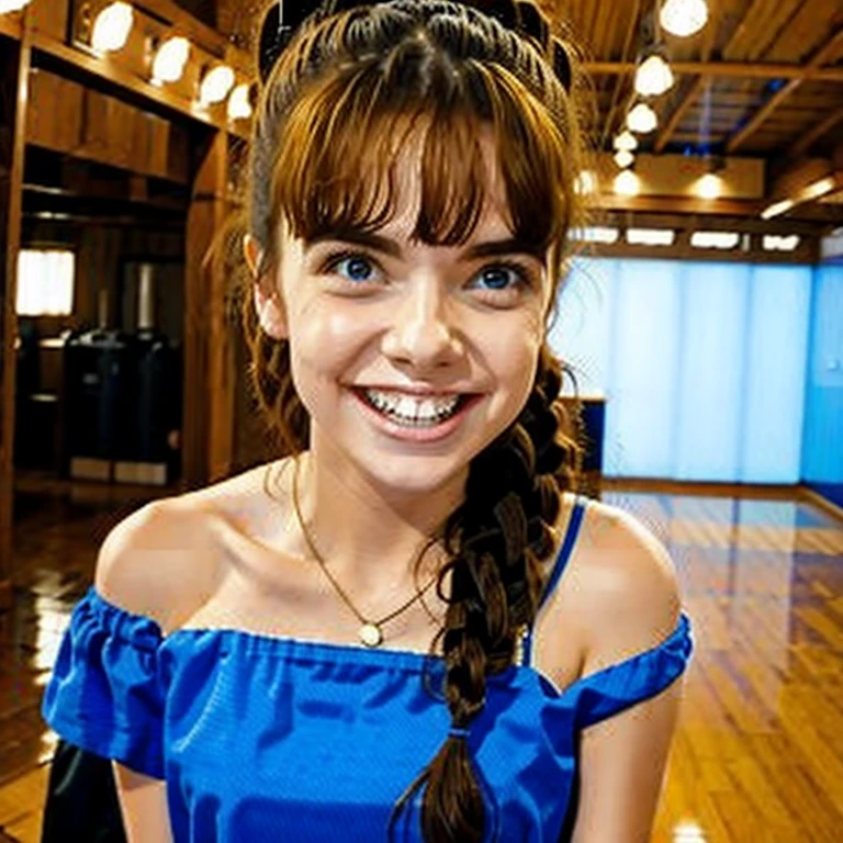 a girl with an umbrella and a red umbrella, water type, light blue colors, illustrationâ, carefree, many zippers, coral, 1 8, long flowing brown hair, water stains, earbuds, blu - ray, checking her phone, falling, <lora:manaka:0.8> aamanaka, brown_hair, long_hair, blue_eyes, scrunchie, manakauniform, sailor_dress, school_uniform, serafuku, sailor_collar, sleeveless
