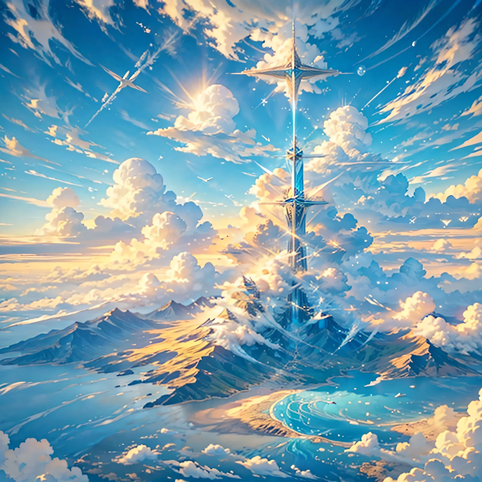, Blue view, bigsky、sea、Aerial、Cumulonimbus,Spreading its wings、View from above、swan、Rule of 3、Golden Ratio、Shine