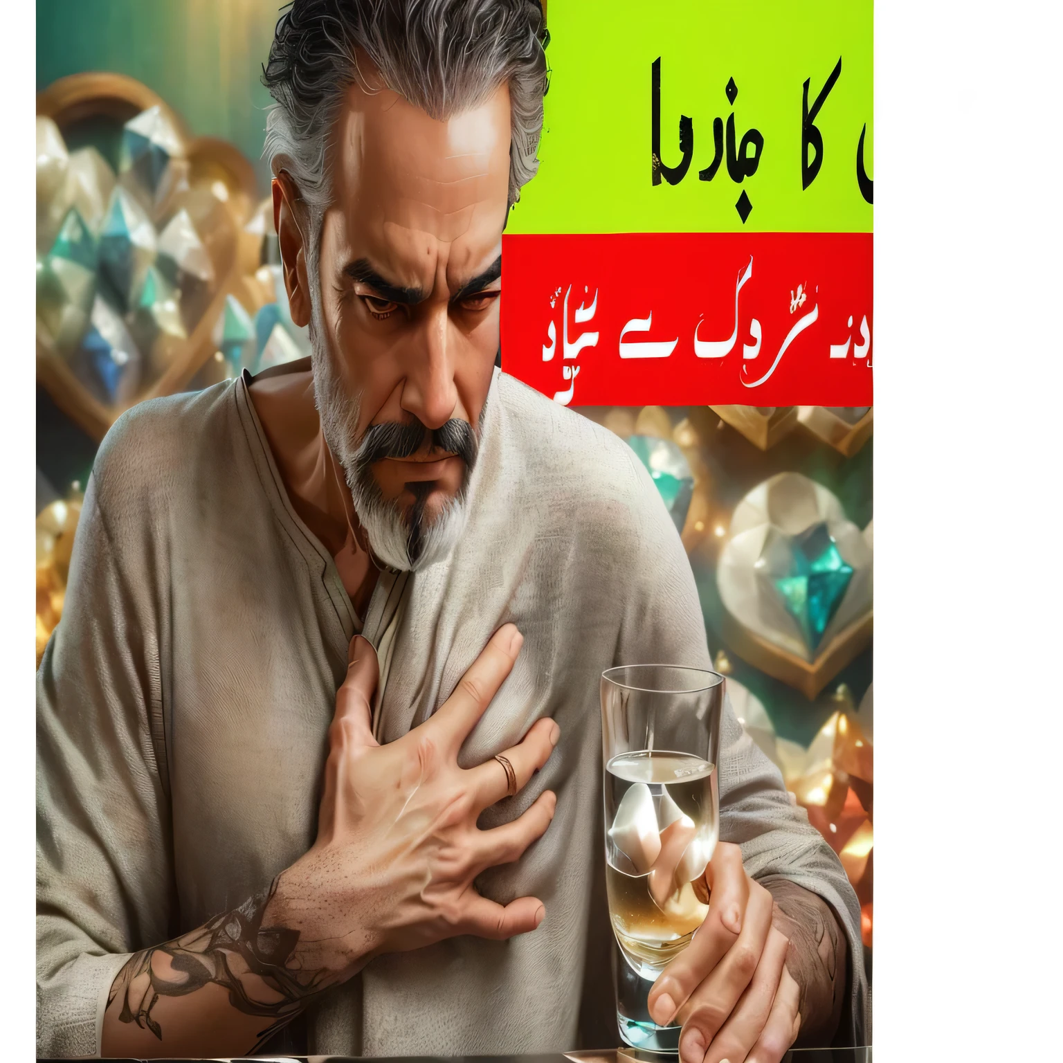a man holding a glass with some light color, a photo, by Ahmed Karahisari, trending on pixabay, fine art, heart, kidney, lungs, maya ali as d&d mage, gta 6, funny meme, strong chest,