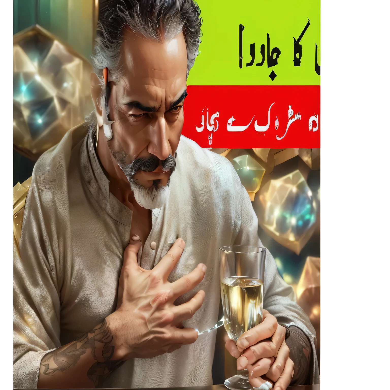 a man holding a glass with some light color, a photo, by Ahmed Karahisari, trending on pixabay, fine art, heart, kidney, lungs, maya ali as d&d mage, gta 6, funny meme, strong chest,