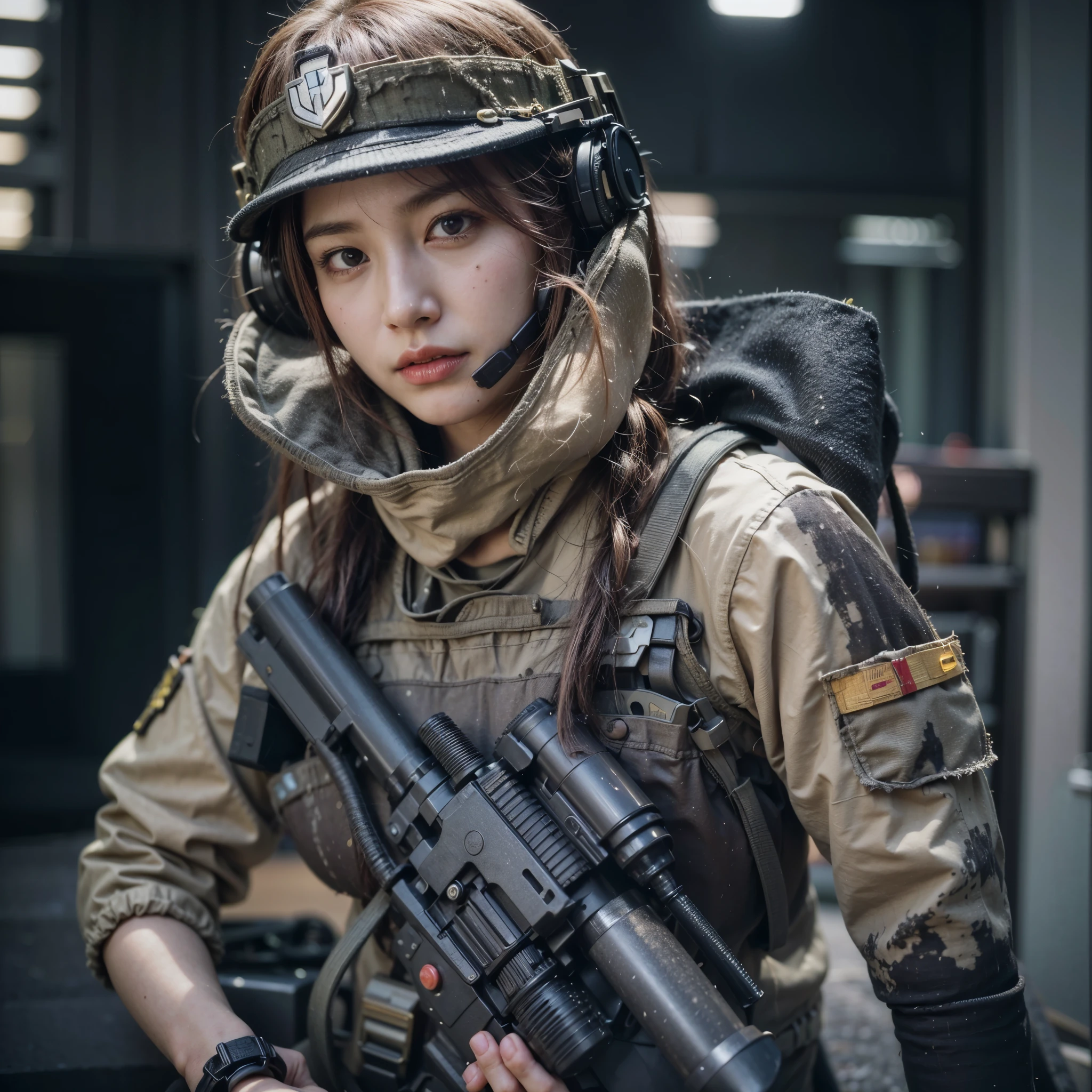 8k,Realistic Photo, Realistic Skin Texture, Superrealism, (WWⅡ-like mechanical suit:1.2), Beach of the Normandy Landing Operation、heavy weapons,vivid textures,animal legs, japanese female soldier,(ultra beautiful face),((super realistic all textures)), ((super intricate all details)), full body shot, ultra sharp photo result, Olive Drab color, scratch, Rust, weathering, steampunk, taken with Fuji film X-T30+Nokton. HDR10,Minimum of 4 pieces created
