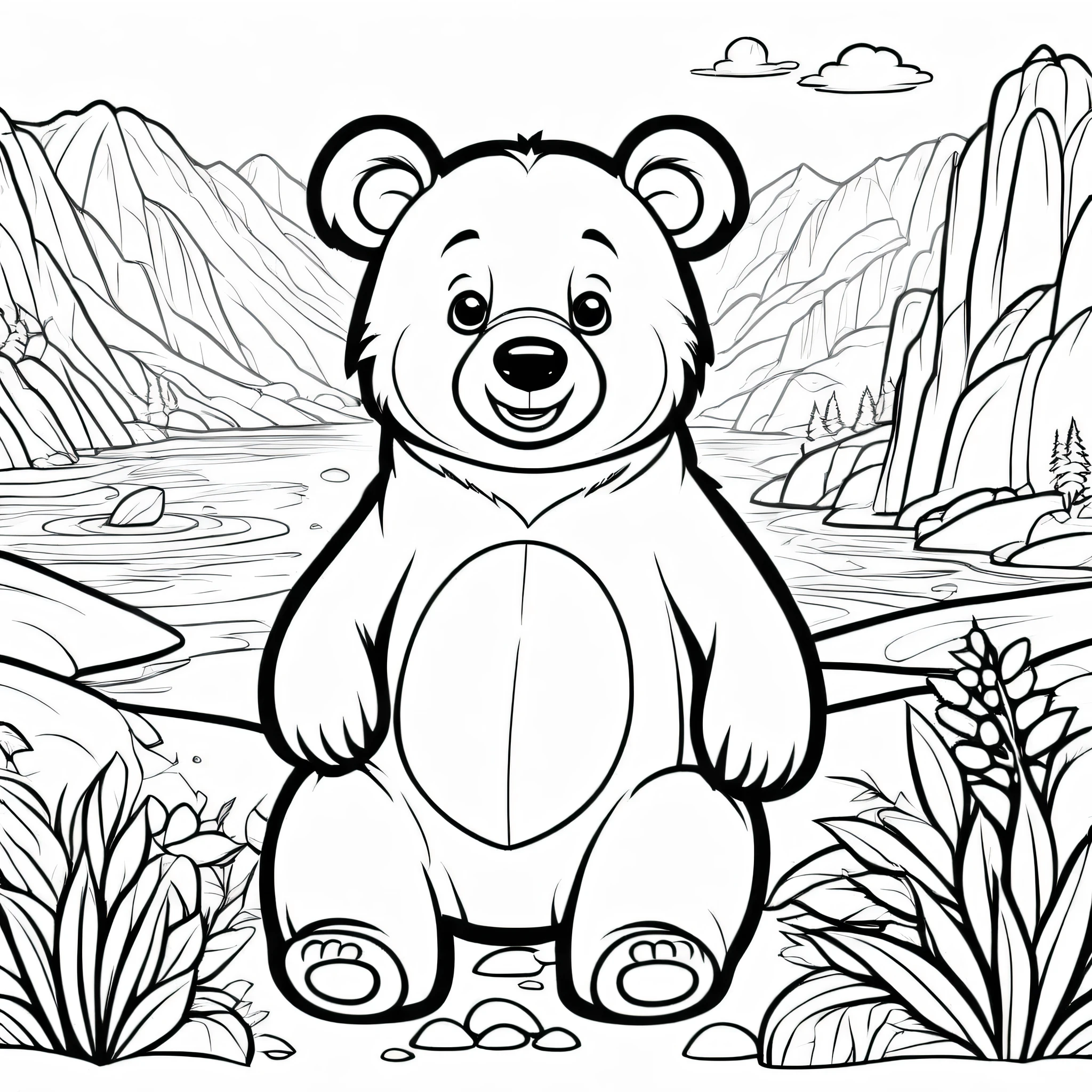 A cute Brown Bear, cartoon, ,Coloring Book, ColoringBookAF,