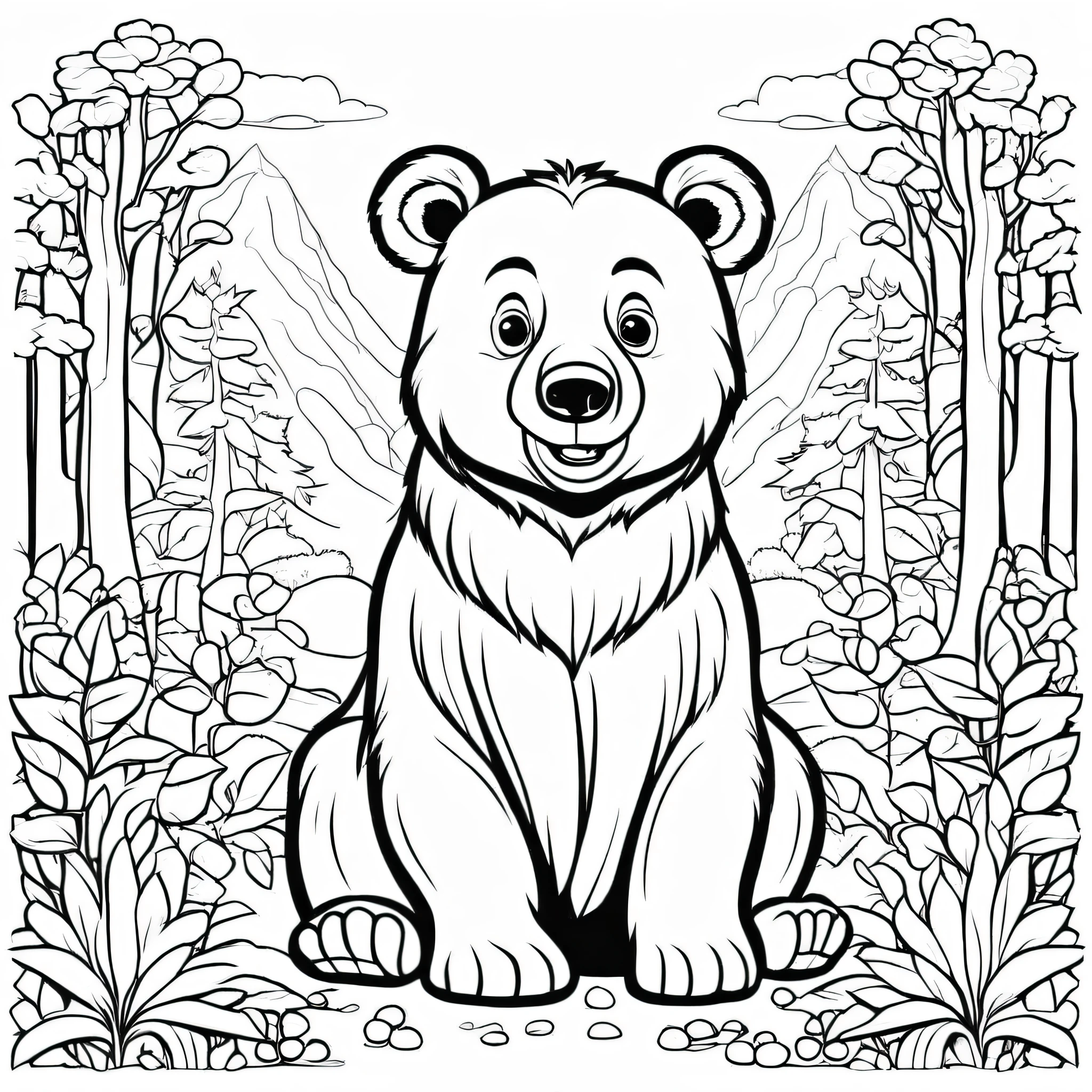 A cute Brown Bear, cartoon, ,Coloring Book, ColoringBookAF,