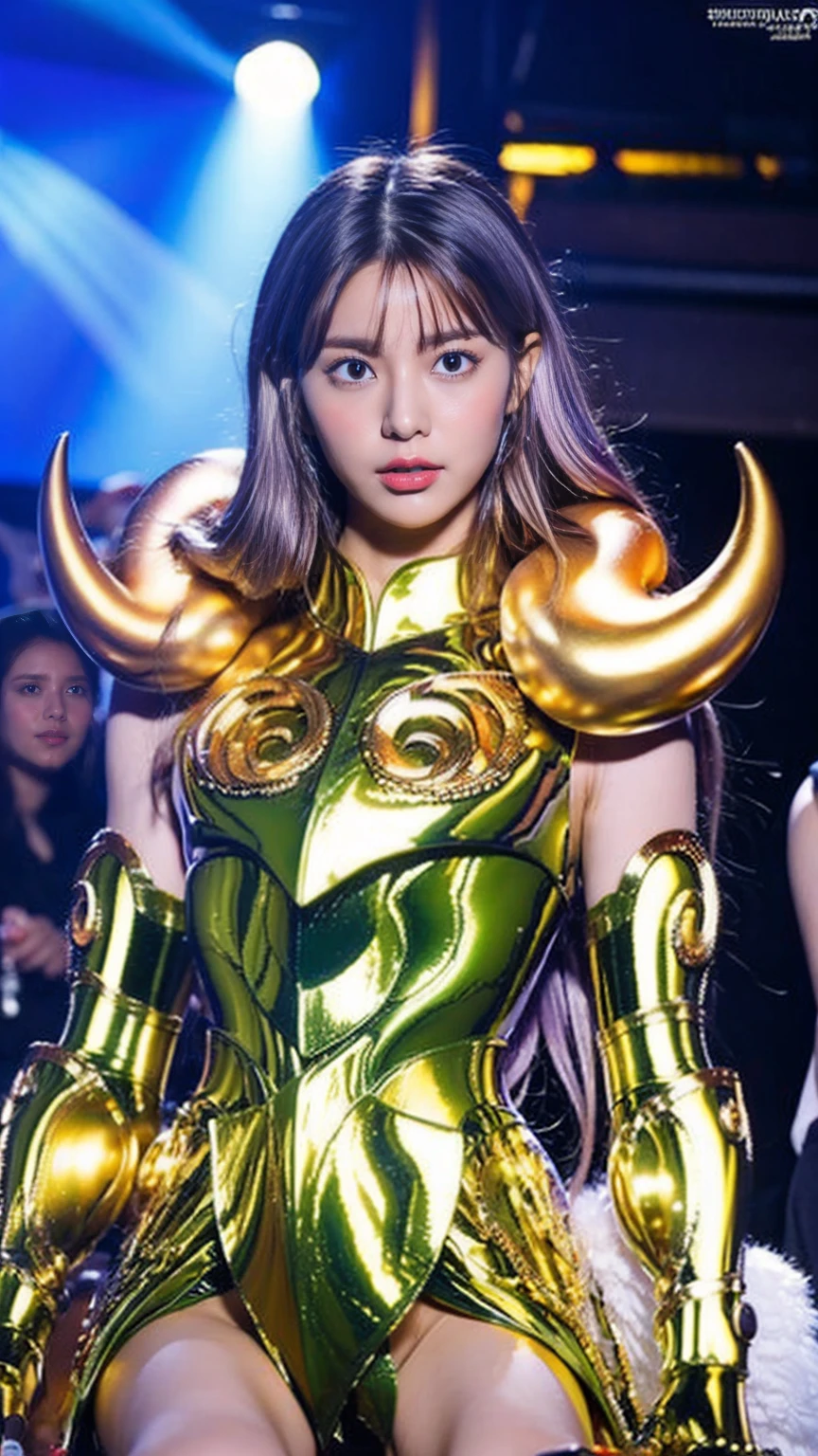Ultra high color(masterpiece), Full body photo,(highest quality), (One girl),Purple Hair, Shine金色の鎧を着て, Sexy lingerie armor,Bare your breasts,Expose your waistline,Exposing thighs,Cool pose, Saint Seiya Armor, Messy Hair,High detail, Anime Style, Cinema Lighting, Shine, Divine Light, Ray Tracing, Film Grain, Hyper HD, Texture Skin, Super Detail, Anatomically correct, High resolution,Ultra high color,High contrast,High Gloss Armor,Smooth Skin,Sly Sneer,Realistically,(masterpiece,Top Quality,highest quality,Official Art,Beauty and aesthetics:1.2),Very detailed,Fractal Art,Very colorful