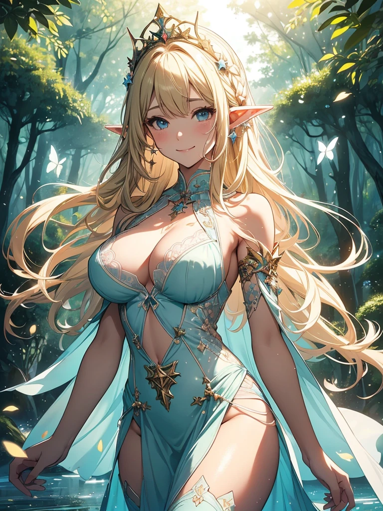 最high quality、1 womanエルフ NP: Worst quality ,Flower fractal art rainbow、Wet、Being in the water、see-throughbodystocking,Beautiful side shot, radiance,High-definition depiction, Realistic, 8k, Unity, Wide Shot, light smile, Beautifully and vividly drawn, , Beautiful, beautiful, clear skin、sexy see-through bodystocking,Countless rays of light pouring down, Swirling Light, big background, Raise one arm above your head, Intense light is emitted from the magic circle in front of the girl. forest、Lots of leaves、Green leaves、flower、Particles of light、
Romanticism,Cowboy Shot: The most beautiful form of chaos, Mr..々color, Intertwined flowers, Particle,magical gentle light,smile,sexy,image quality、masterpiece、Beautiful Face、Super beautiful elf woman((Big breasted 22 year old office lady、Nipples、Bust 100,Beautiful long ironed hair 、Blonde hair,height: 165cm。、sexy、Esbian、、high quality、、background((Star Narski)))、Starry Sky、Visual art、Written boundary depth、、Elf Ears、、universe、Happy smile、Gentle light、Elf forest、elegant、ticker beautiful decorative、、magic、forest、Beautiful tiara、Beautiful bed、Beautiful Landscape、A kind smile、wonderful、Fluttering petals、Dance happily、、Cultivate fantasy、、Mystery light Lots of flowers、、art、forest, palace, art,mystery,Ultra-high resolution,atmosphere