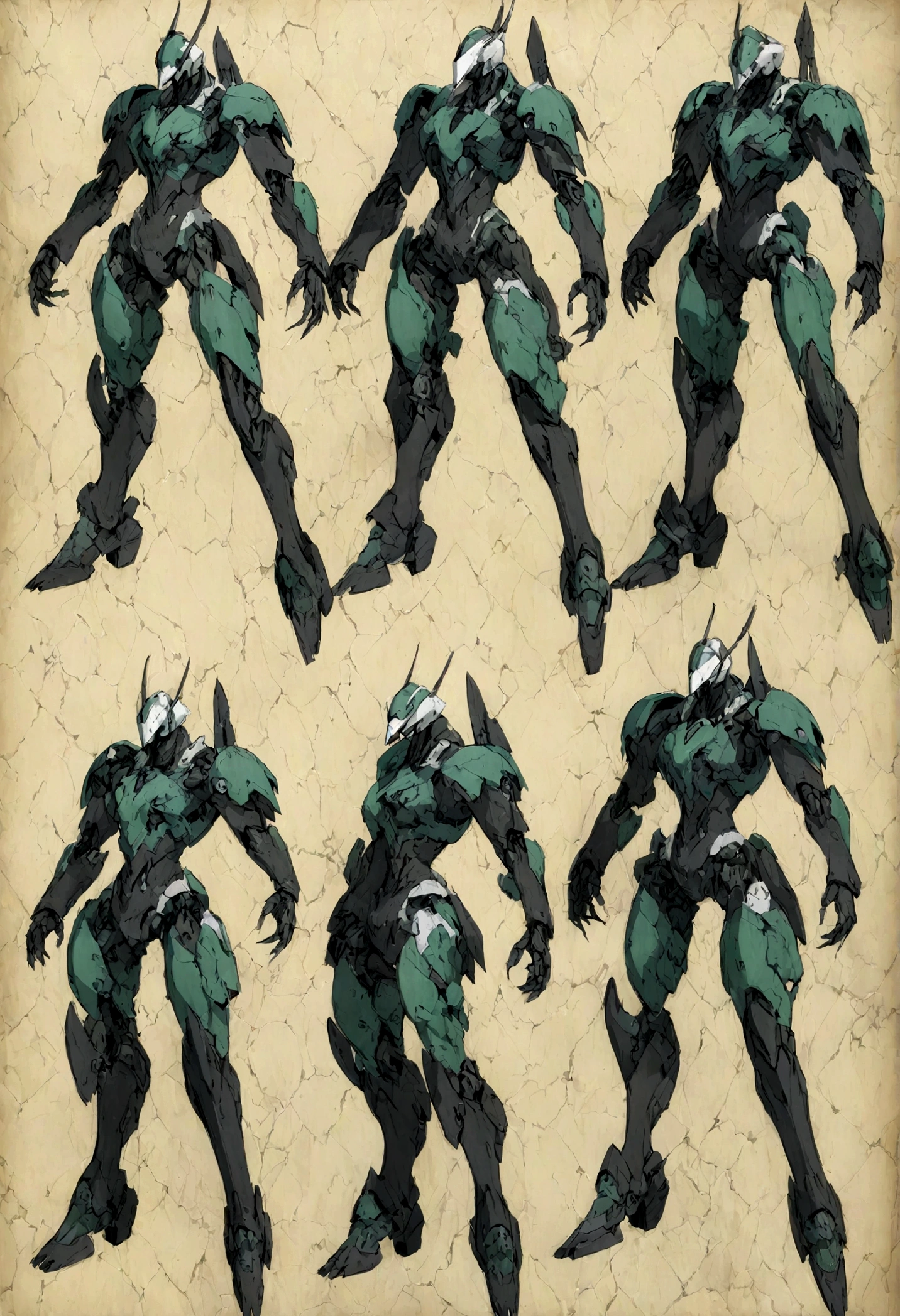 model sheet a half-human war robot