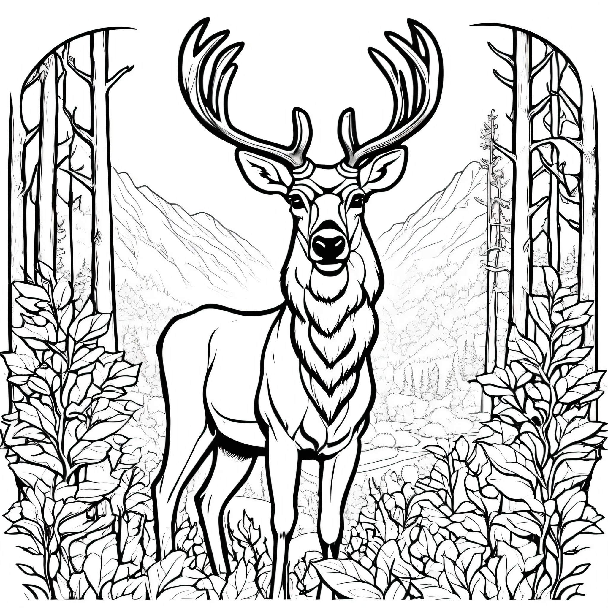 A cute Caribou, cartoon,
,Coloring Book, ColoringBookAF,
