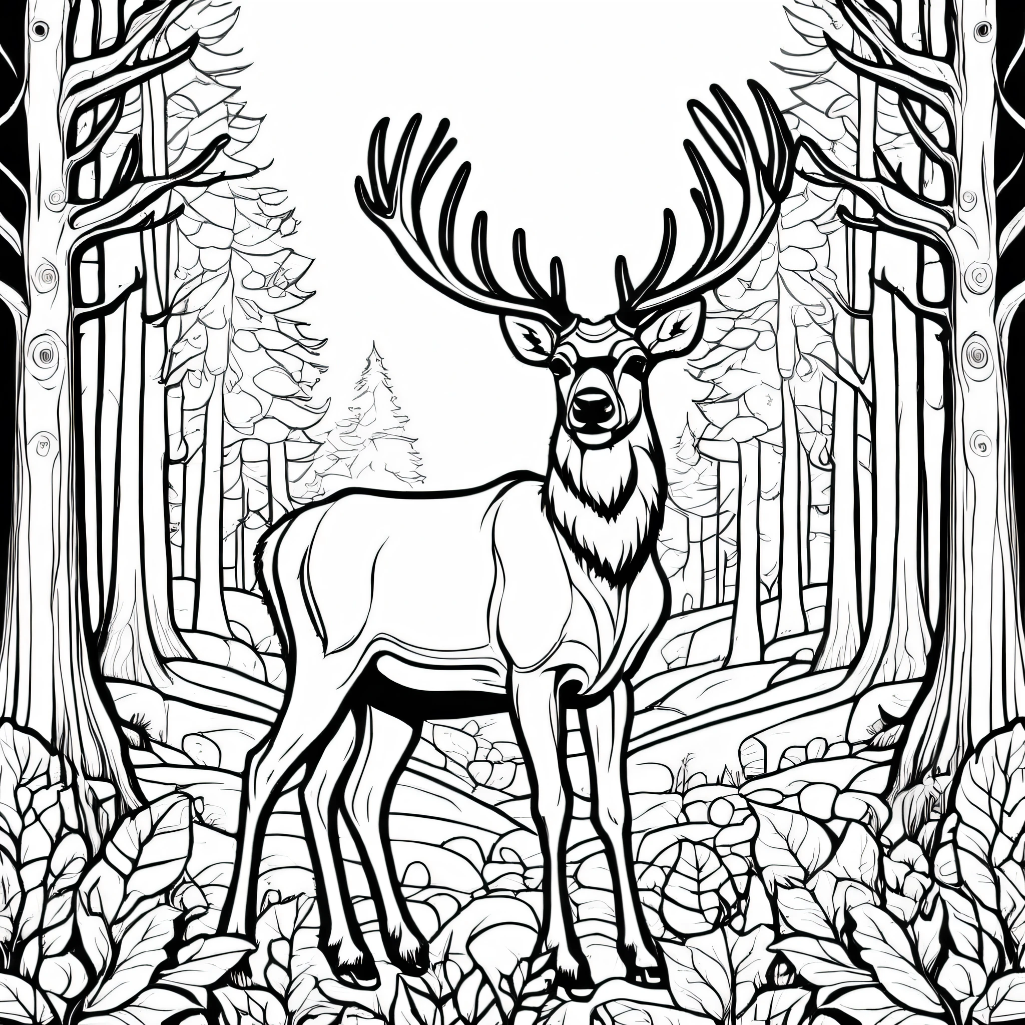 A cute Caribou, cartoon forest, Coloring Book, ColoringBookAF,