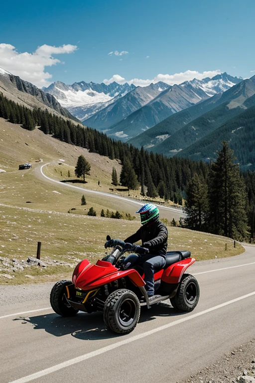 create images of four-wheeled motorcycles in the mountains
