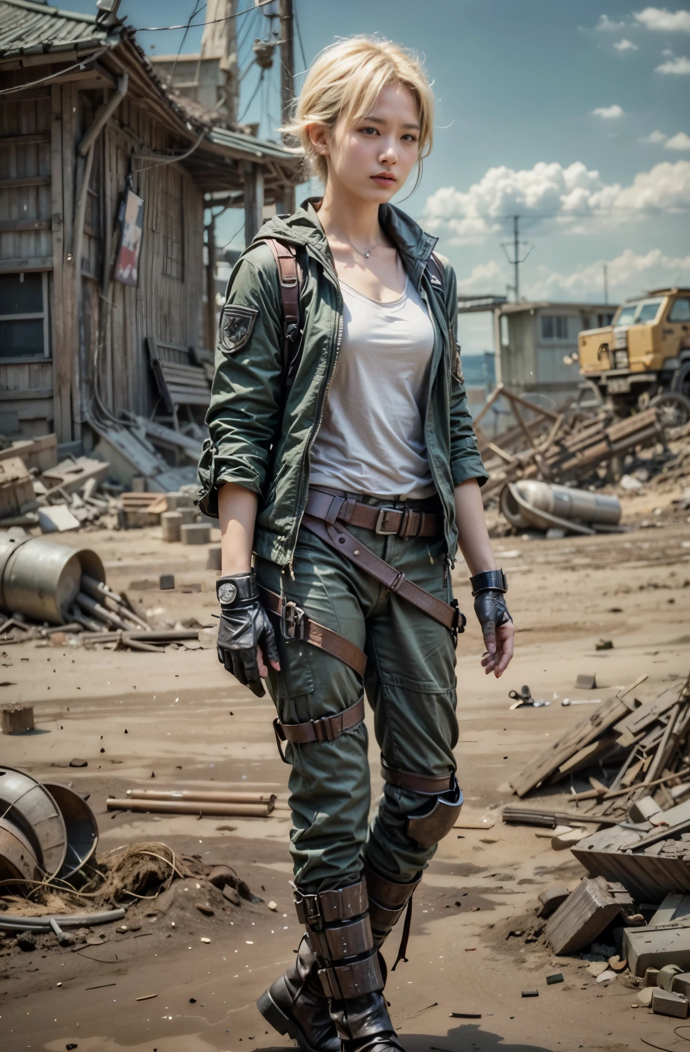 8k,Realistic Photo, Realistic Skin Texture, Superrealism, (WWⅡ-like mechanical suit:1.2), Beach of the Normandy Landing Operation、heavy weapons,vivid textures,animal legs,  japanese female soldier,(ultra beautiful face),((super realistic all textures)), ((super intricate all details)), full body shot, ultra sharp photo result, Olive Drab color, scratch, Rust, weathering, steampunk, taken with Fuji film X-T30+Nokton. HDR10,Minimum of 4 pieces created