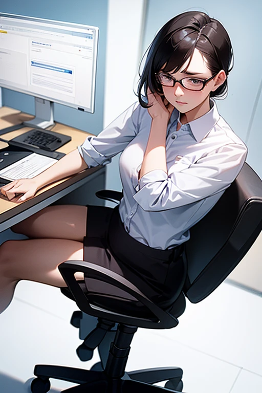 An office worker looks anxious in the office