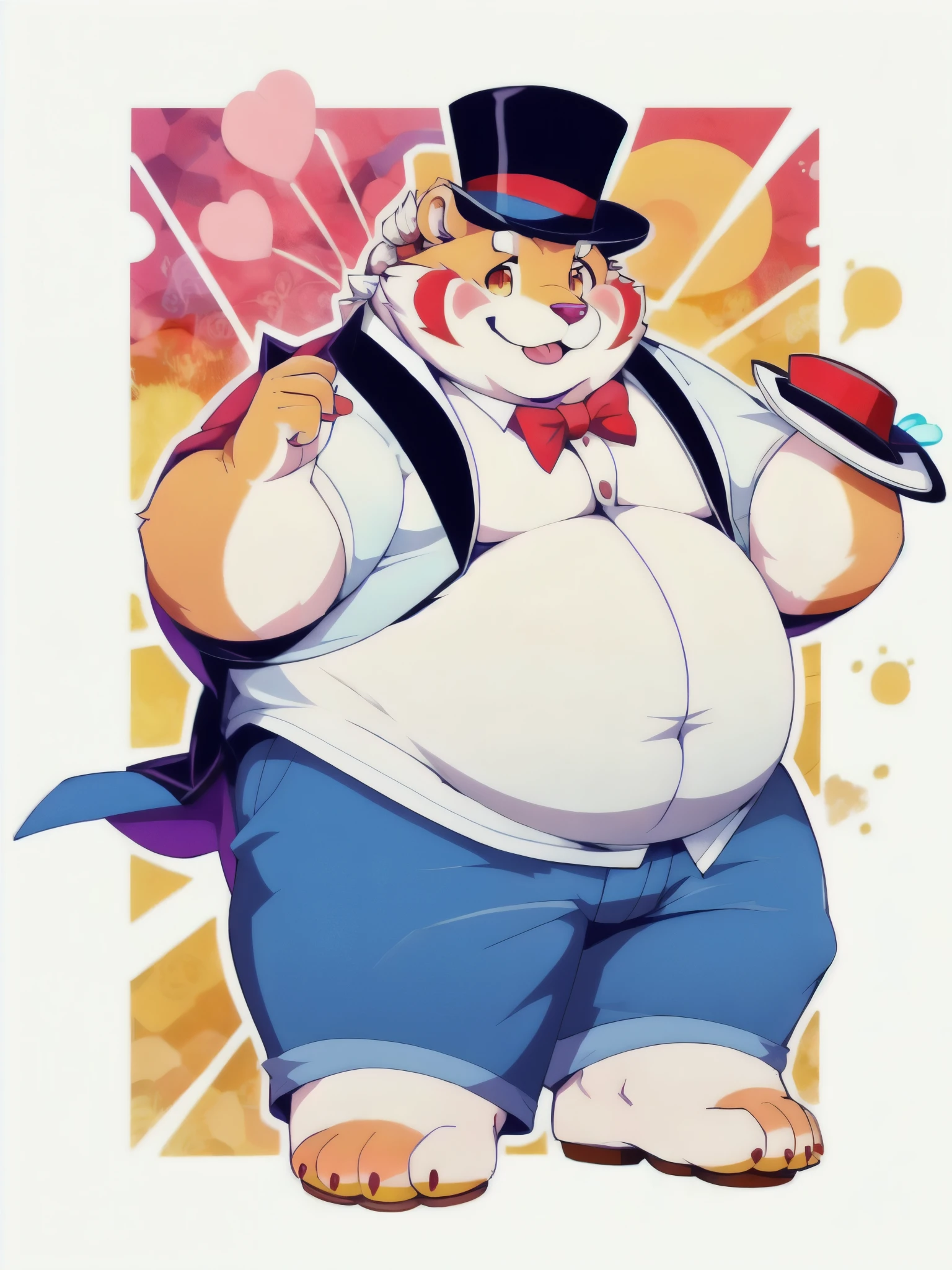 (masterpiece, best quality:1.2), fanqiuhu,furry,overweight,magician,White dress,white,White top hat,foot
