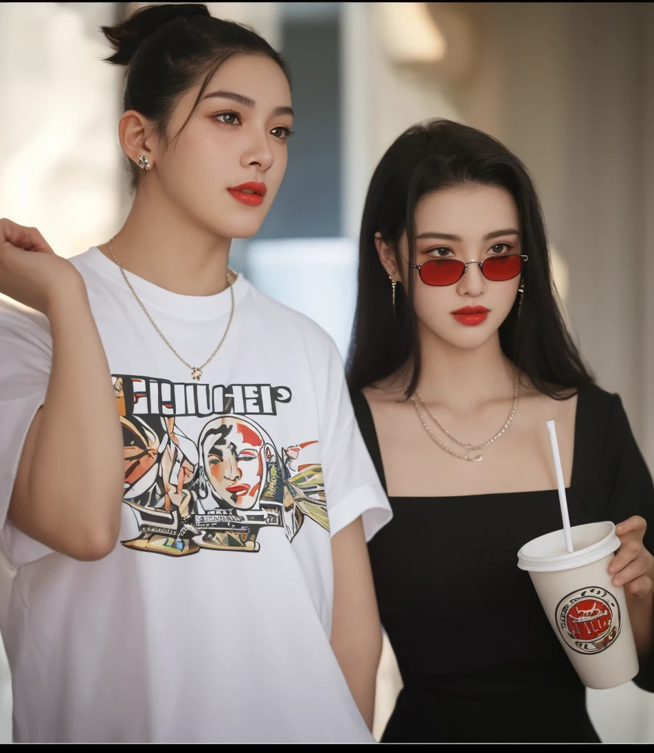 Two women sitting on the sofa,He has the Coca-Cola logo behind him, in style of petra collins, 5 0 s aesthetic, as fashion editorial 90s, Tumblr, retro aesthetic, 90s style, retro aesthetic, girl screamin yolo - aesthetic, petra collins and mc. Escher, petra collins, 90s photography