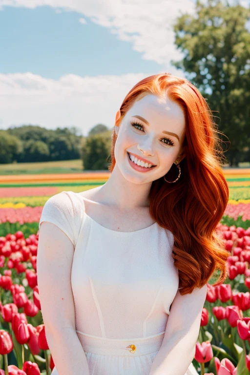 Madelaine Petsch in a tulip field completely naked and smiling sexy