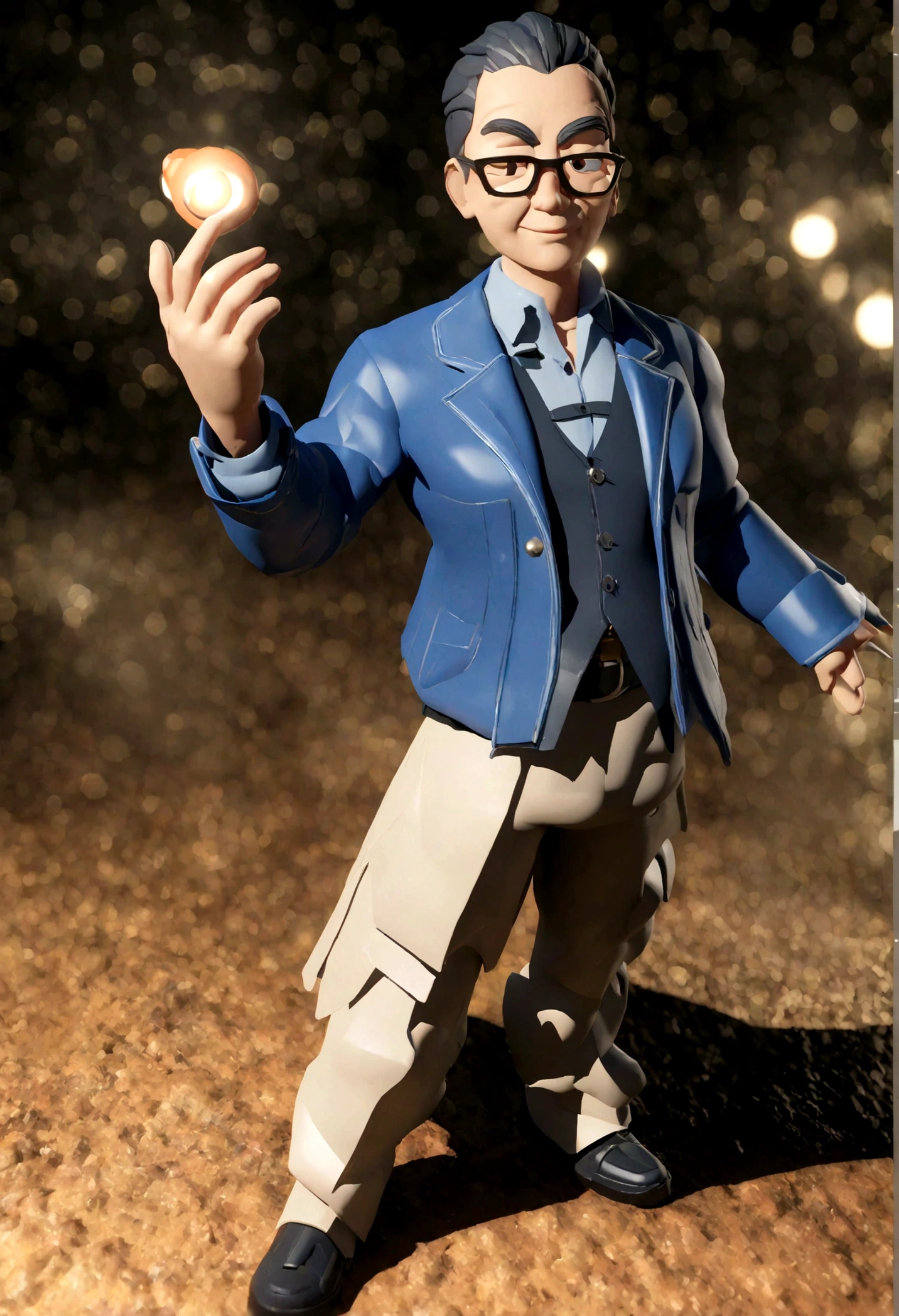 Cartoon character of a man in black glasses and blue shirt, um personagem animado, Caractere estilizado, animation style rendering, 3D estilizado, Arnold Maya rendering, Stylized 3D rendering, toon render screenshot, Personagem 3D, Personagem 3D, Stylized 3D rendering, 3D character rendering, personagem de desenho animado, Personagem de close up, Pose de personagem, (Estilo Pixar) (parte mestre:1.2) (Bokeh) (melhor qualidade) (pele detalhada) (textura detalhada) (8K) (argila) (cinematic lighting) (sharp focus，Senta e vaza a parte superior do corpo