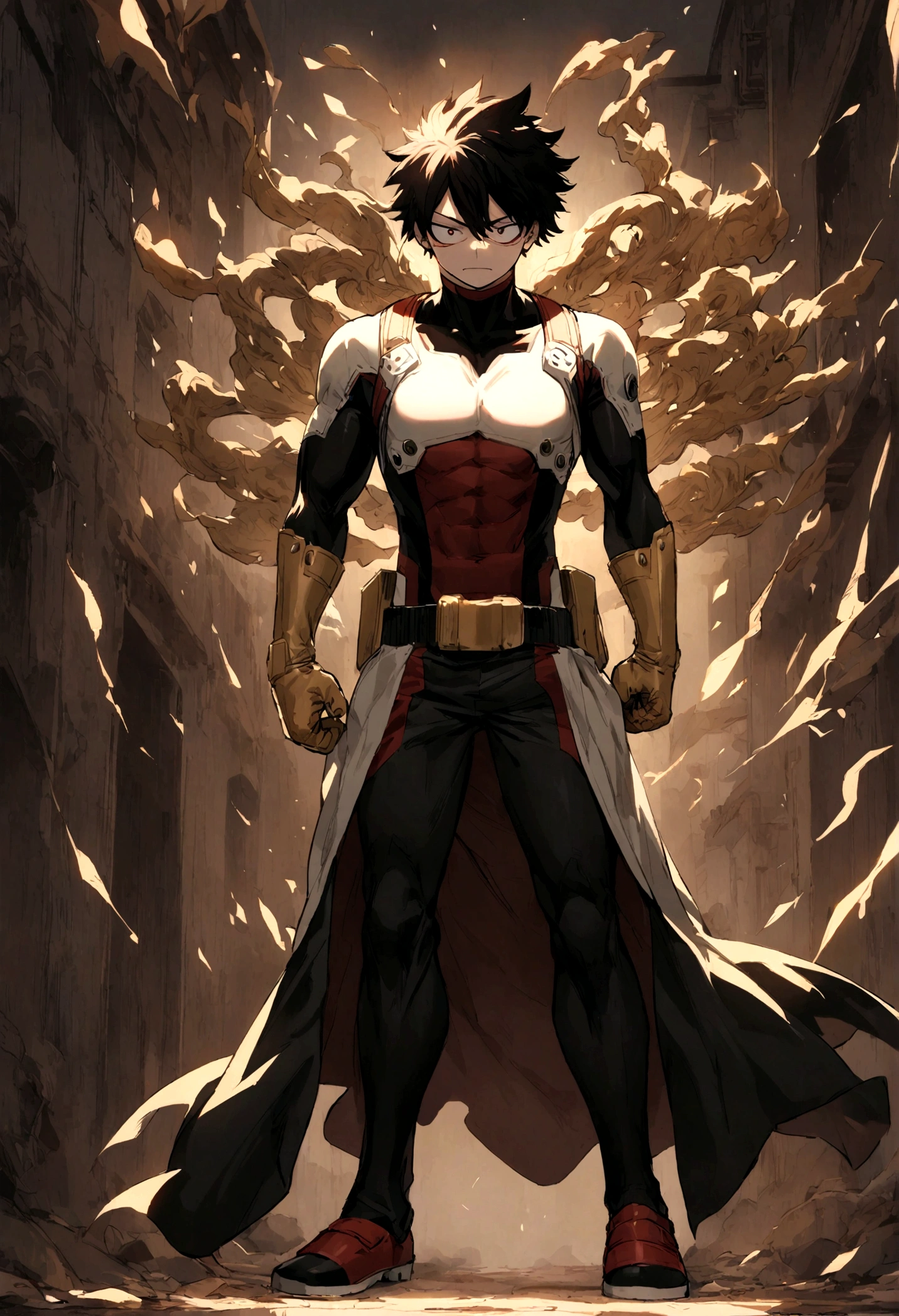shoto from my hero academia, full body standing, intense face, cute face.