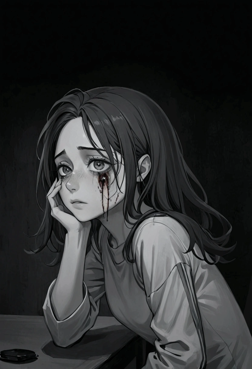 someone is drawing a woman with her hand on her face, Cena de pesadelo, scp 173, scp-173, Jeff O matador, cena triste, Repugnantepasta, Yume Nikki, Repugnante!!, indutor de pesadelo, scp-106, imagem assustadora, [ jogo de terror ], scp 3008, muito triste