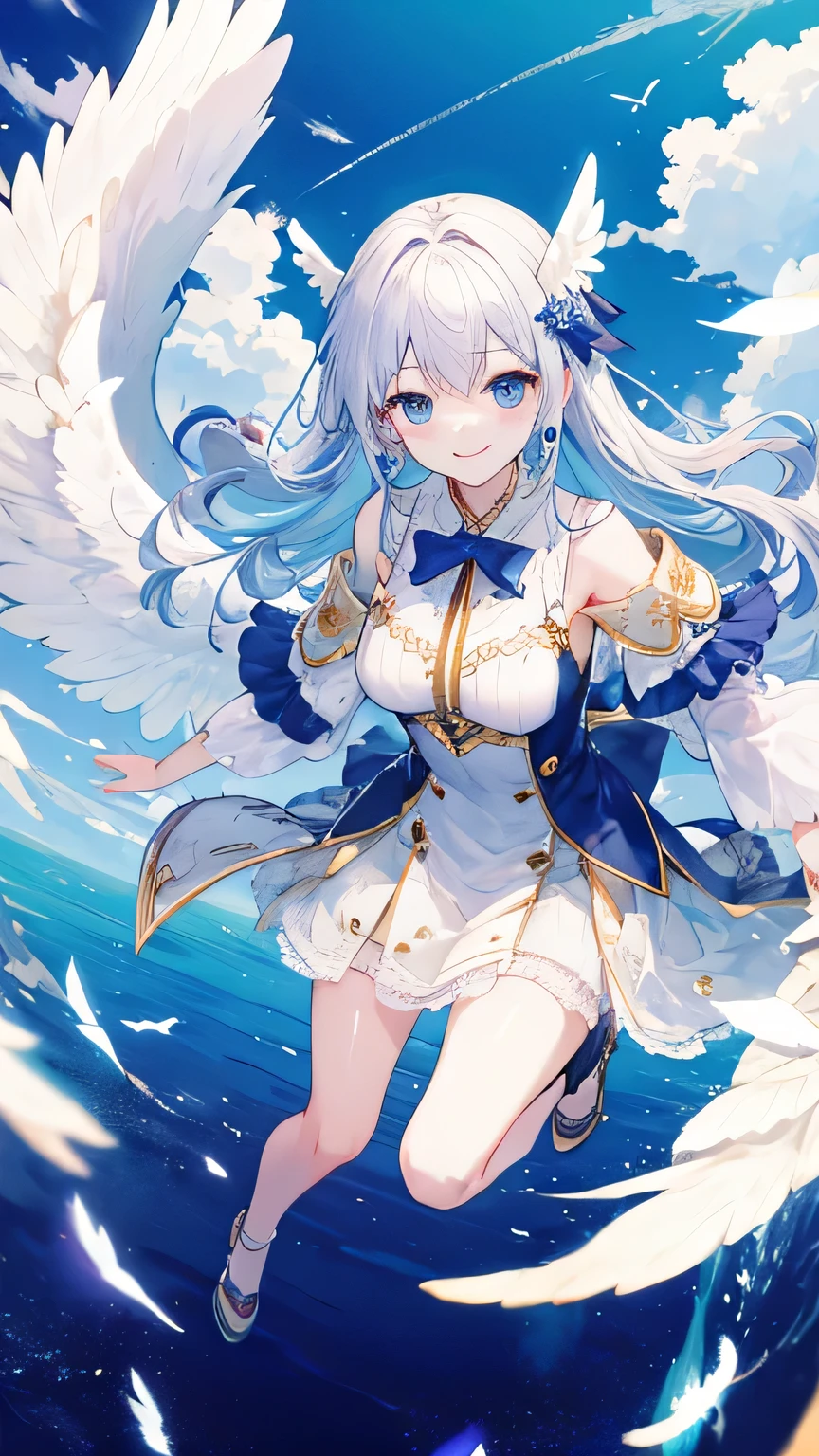 A winged angel flying in the sky、Beauty、smile