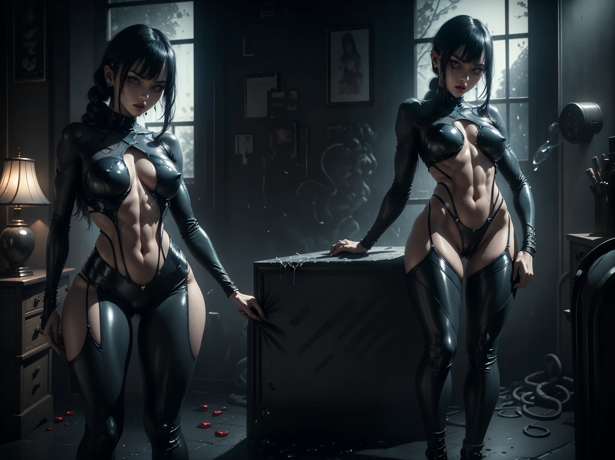 bedroom setting, ass, tall and slutty, Perfect view her tight butt from the back, standing, she is a seductive slut, Perfect proportions, she has a perfect Ass... short hair with bangs and ponytails, helpless, beautiful horror, giantess domination, death by giantess pussy insertion, tall skinny sexy and slutty giantess, she needs to have your tiny shrunken body deep inside of her pussy.... she wants you to choke inside of her pussy, she is the embodiment of sexual domination and lust, she is perfect, you are her prey, you are about to die inside of her pussy, small tight ass, giantess domination, human sex toy, helpless, she is a giantess and she wants to use your tiny shrunken body as a human dildo... she wants to put your tiny body deep in her pussy, perfect anatomy, perfect arms and hands, better detail on her eyes... make her eyes look scary and beautiful, perfect sexy and slutty athletic body, perky nipples, sex, slut, wet, white cum, perfect tight butt, black hair, intense slutty transparent clothes, perfect legs and skinny thighs, tight wet pussy, white dripping cum, ((Perfect eyes and face)), ((closed wet full lips)), ((perfect hands and fingers)), ((( a lot of white cum is dripping out of her pussy))), ((she has a very skinny and toned strong body)), ((makeup)), ((freckles)), ((perfect eyebrows)), ((sharper edges)), ((perfect scary grey eyes)), perfect intimidating face, slut, sadistic, predatory, better detail on her skin, perfect face and strong jawline, perfect full wet lips, sadistic atmosphere, wet sweaty skin, beautiful intimidating grey eyes, ((beautiful horror)), better lighting, more toned muscles, perfect detail on her intimidating eyes, very tight underwear, ((tight pussy)), (((tighter clothing))), slutty, intense, perfect detail, ((piercings)), better detail on her bellybutton, skinny, skinny and strong, more skin showing, intense, slutty, freckles, long skinny perfect legs, scary and intense, super slutty