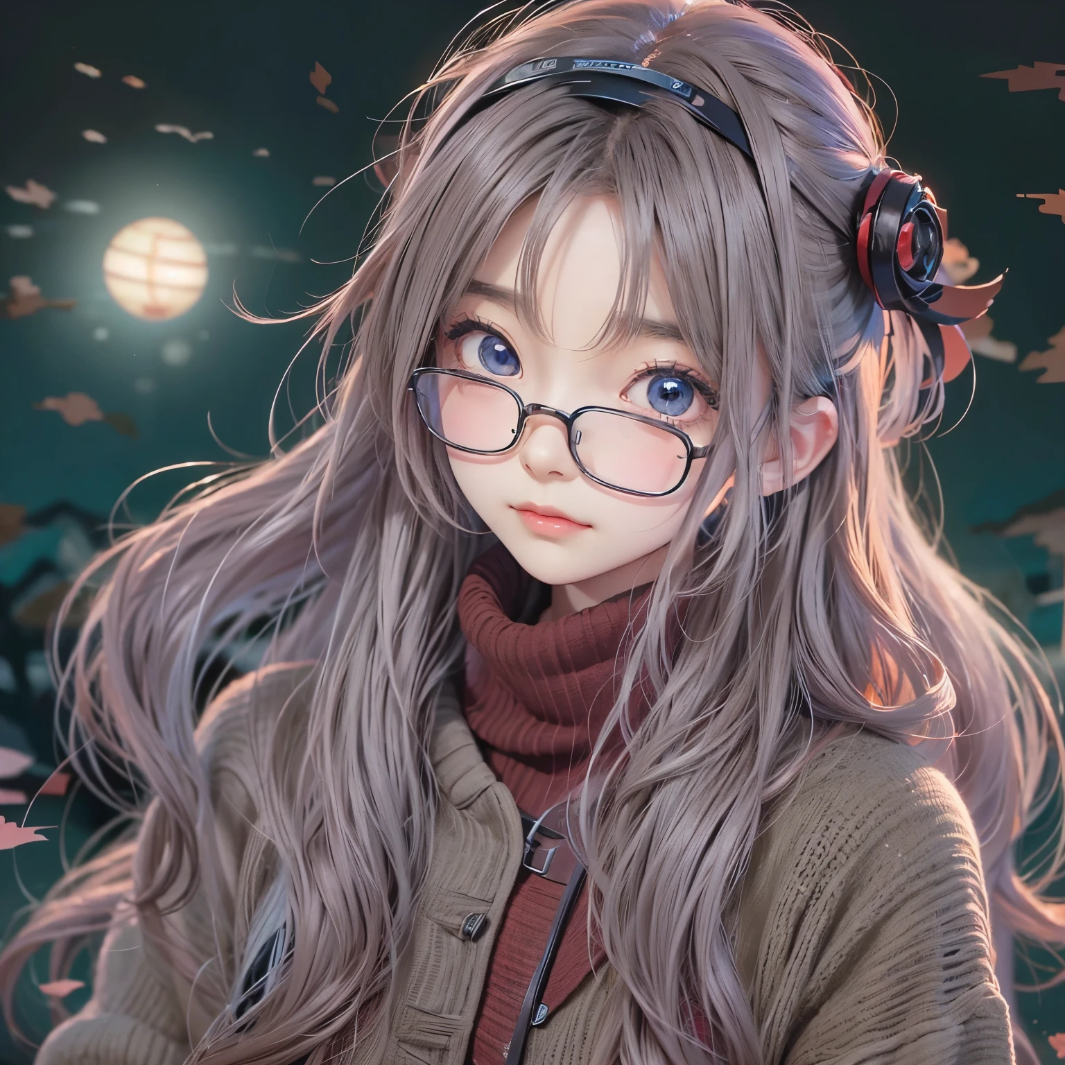 anime girl with glasses and long hair, anime visual of a cute girl, anime style. 8k, pin on anime, anime vibes, anime style 4 k, anime moe artstyle, anime aesthetic, anime girl desktop background, anime visuals, anime girl with real hair, ethereal anime, anime girl with long hair, beautiful anime portrait , anime , Naruto, Naruto anime, Sharingan background, at night, dark , Sharingan , wearing Naruto headband  