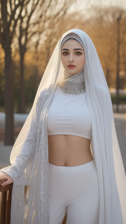Beautiful and attractive Yemeni ager. Her body is sculpted and attractive. Her breasts are small and prominent. Her bra is visible. She wears transparent clothes and a veil on her head.
