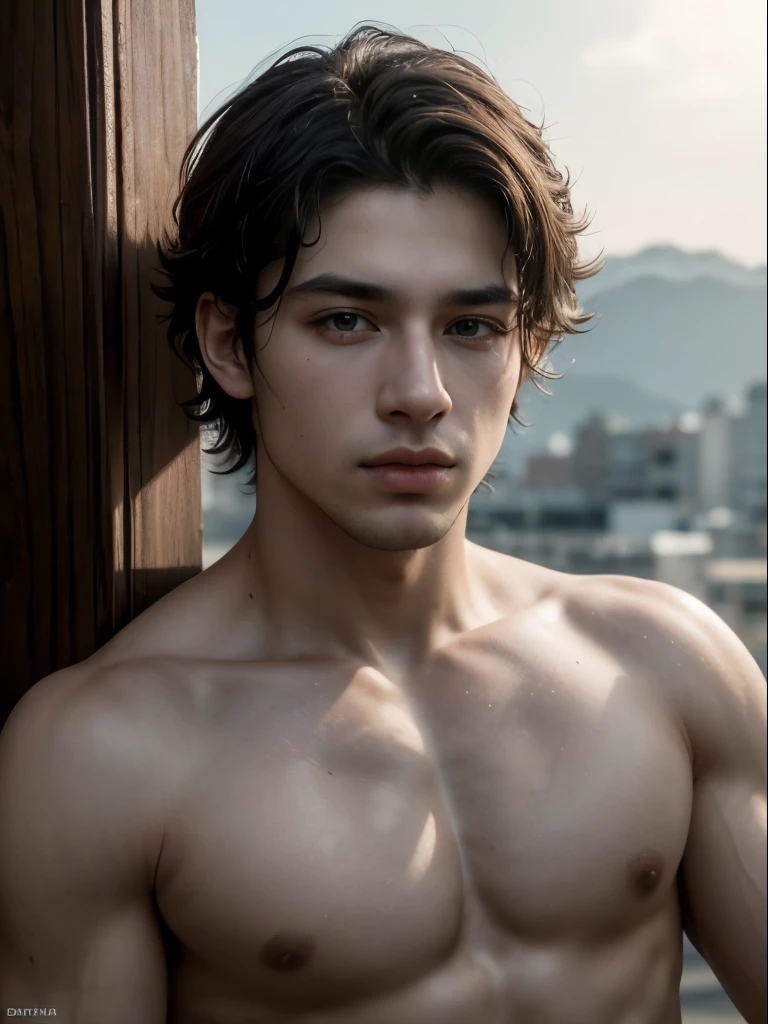 ((melhor qualidade)), ((Obra de arte)), (detalhado), 1 , afinar, Templo grego, flight, Renascimento, Cabelo cacheado curto, lindo rosto masculino, detalhado eyes, peito musculoso, topless, cinto de corrente dourada, sunga de pano drapeado, arm ring, detalhado skin, realista, estilo de alfinete daeni, [daniel f. Estilo Gerhartz::0.5], imagem uhd, contrata, 8K, semi-realista, epic lighting, sharp focus, realista, romantic,  quase nu
