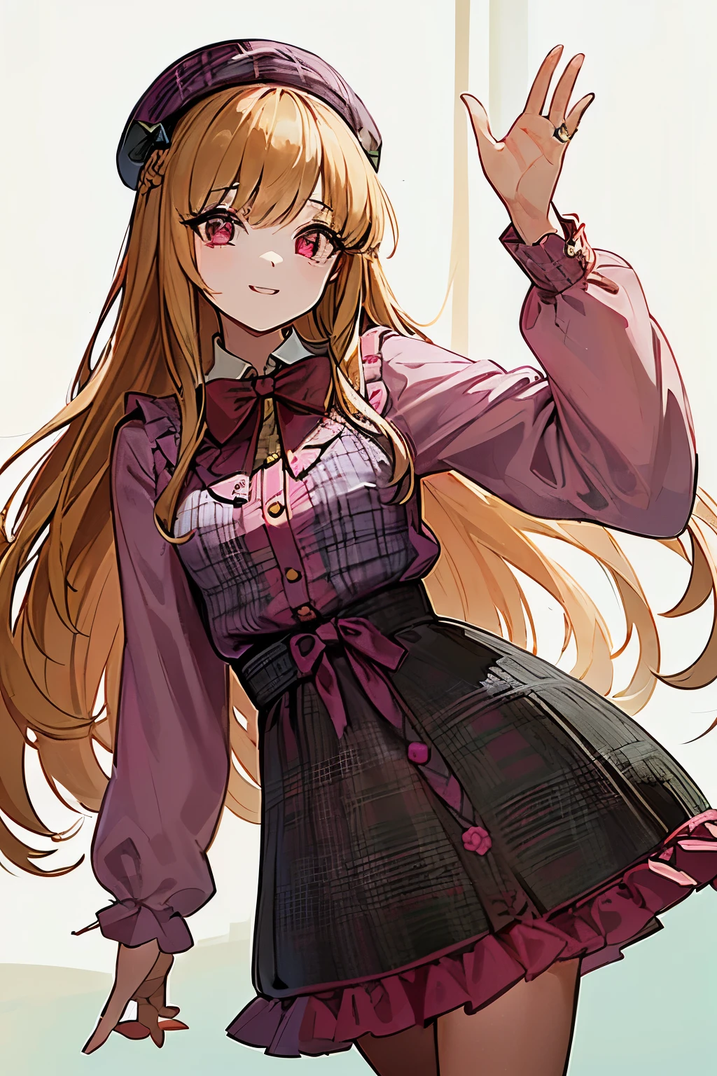Anime girl in a purple dress and hat waving - SeaArt AI