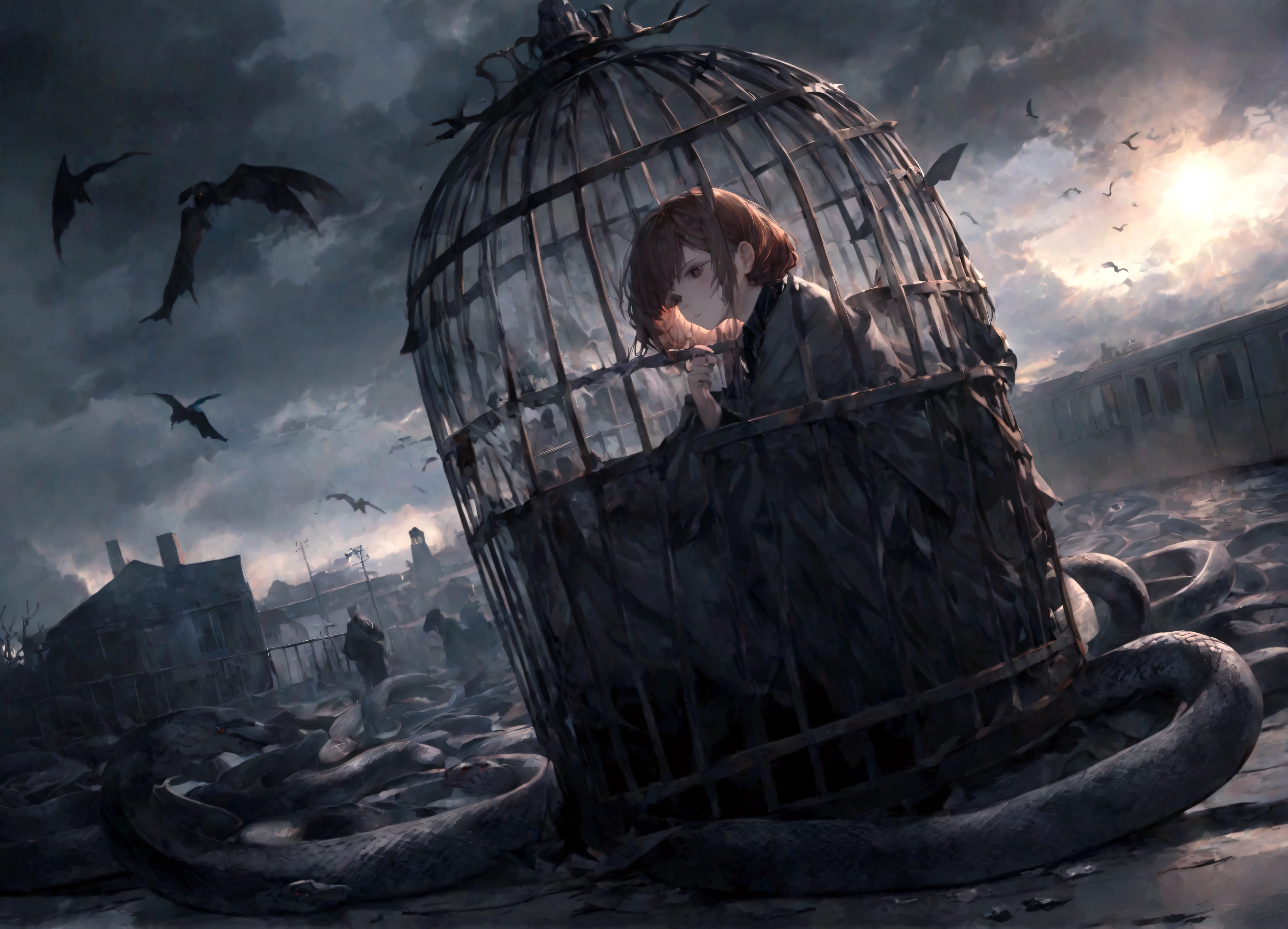(Haunting lovely Kate Mara) (Depressed Man)Another sun sets down behind me Another day comes crashing in There's a whispering wind that's blowing There's a storm that's closing in I can hear the trains, they're rolling To a place I've never been And I can feel her breath beside me With an empty glass of gin As the darkness settles in I can hear her voice again I can hear your voice again Waiting for someone to save me But everyone just runs away Waiting for someone to change me But no one ever comes I'm breaking down the walls that cage me But nothing ever falls in place Waiting for the end to take me Blinded by the sun All the ghosts that live inside me Always waiting in the wind I can see through my reflection What I've become and what I've been You see, your Heaven doesn't want me And your Hell won't let me in It's like I'm holding all the aces But I know I'll never win Waiting for someone to save me But everyone just runs away Waiting for someone to change me But no one ever comes I'm breaking down the walls that cage me But nothing ever falls in place Waiting for the end to take me Blinded by the sun You can take it away, tear it all down Spit in my face, pushed to the ground Look what I've become I've fallen from grace, bloodied and bound Taking up space, lost and I'm found Look what I've become I can hear the snakes, they're winding Singing songs of pain and sin There's an anger overflowing From this empty glass of gin As the darkness settles in And the darkness settles in Waiting for someone to save me But everyone just runs away Waiting for someone to change me But no one ever comes I'm breaking down the walls that cage me But nothing ever falls in place Waiting for the end to take me Blinded by the sun And the darkness settles in (You can take it away) And the darkness settles in (You can take it away) As the darkness settles in