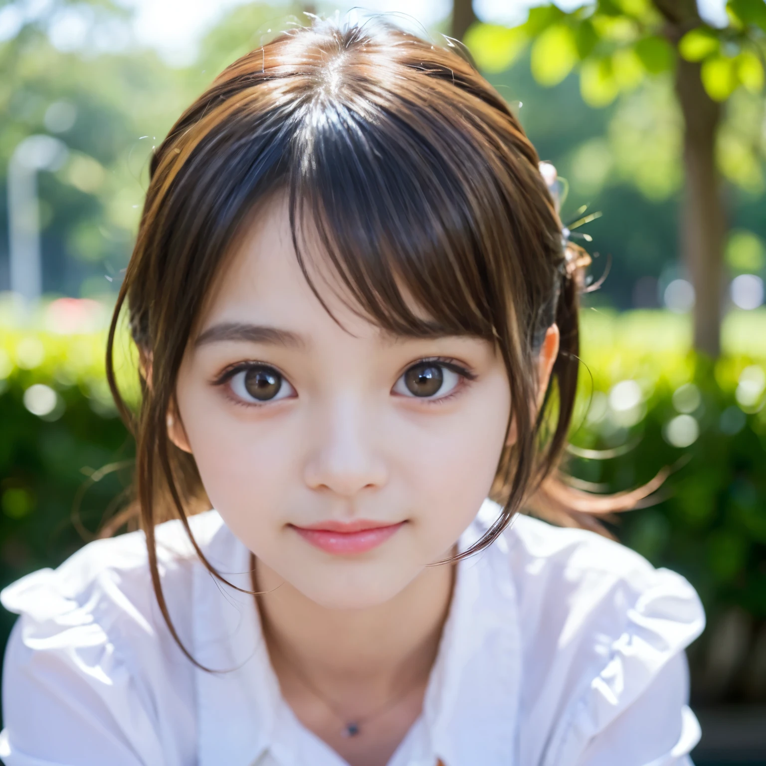 (Best-quality, Masterpiece, Ultra-High-Resolution, (Photorealistic:1.4), Raw Photo, depth of field, professional lighting, perfect anatomy, extremely details), 1girl, 15-years-old, the most famous Japanese idol, (face focus, close-up of face), ((extremely cute realistic-face like the most popular Japanese idol, ((extremely cute and extremely realistic big-eyes)), extremely beautiful and extremely realistic hair)), (((extremely beautiful and extremely realistic skins))), extremely cute and extremely realistic long-eyelashes, extremely cute and extremely realistic lips, innocent smile