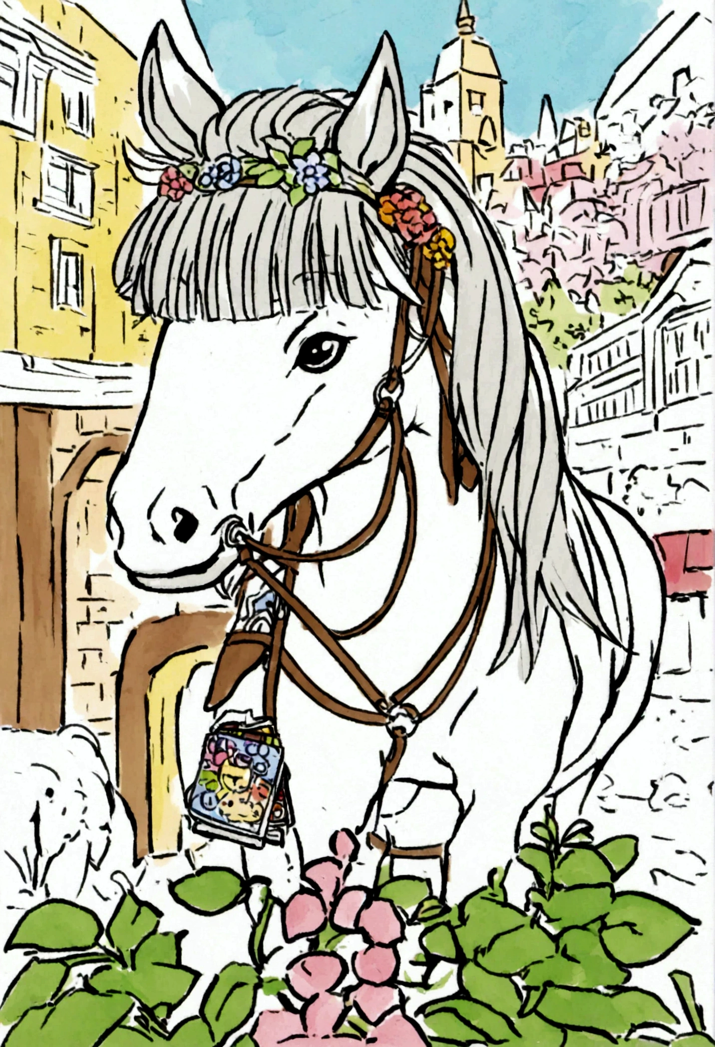 A cute horse, cartoon, ,Coloring Book, ColoringBookAF,