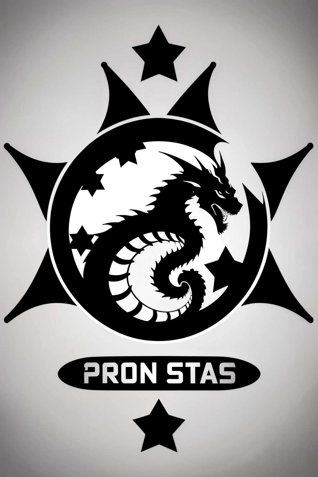 make a logo with 1 dragon and 6 stars, preto e branco