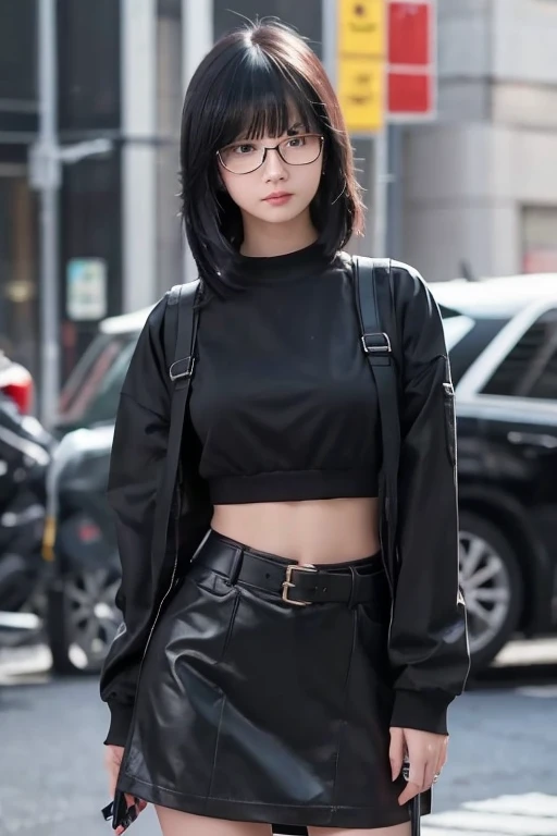(masterpiece, highest quality), One girl, Black Hair, Glasses, cyber punk, alone, Waist high, Sexy Appearance