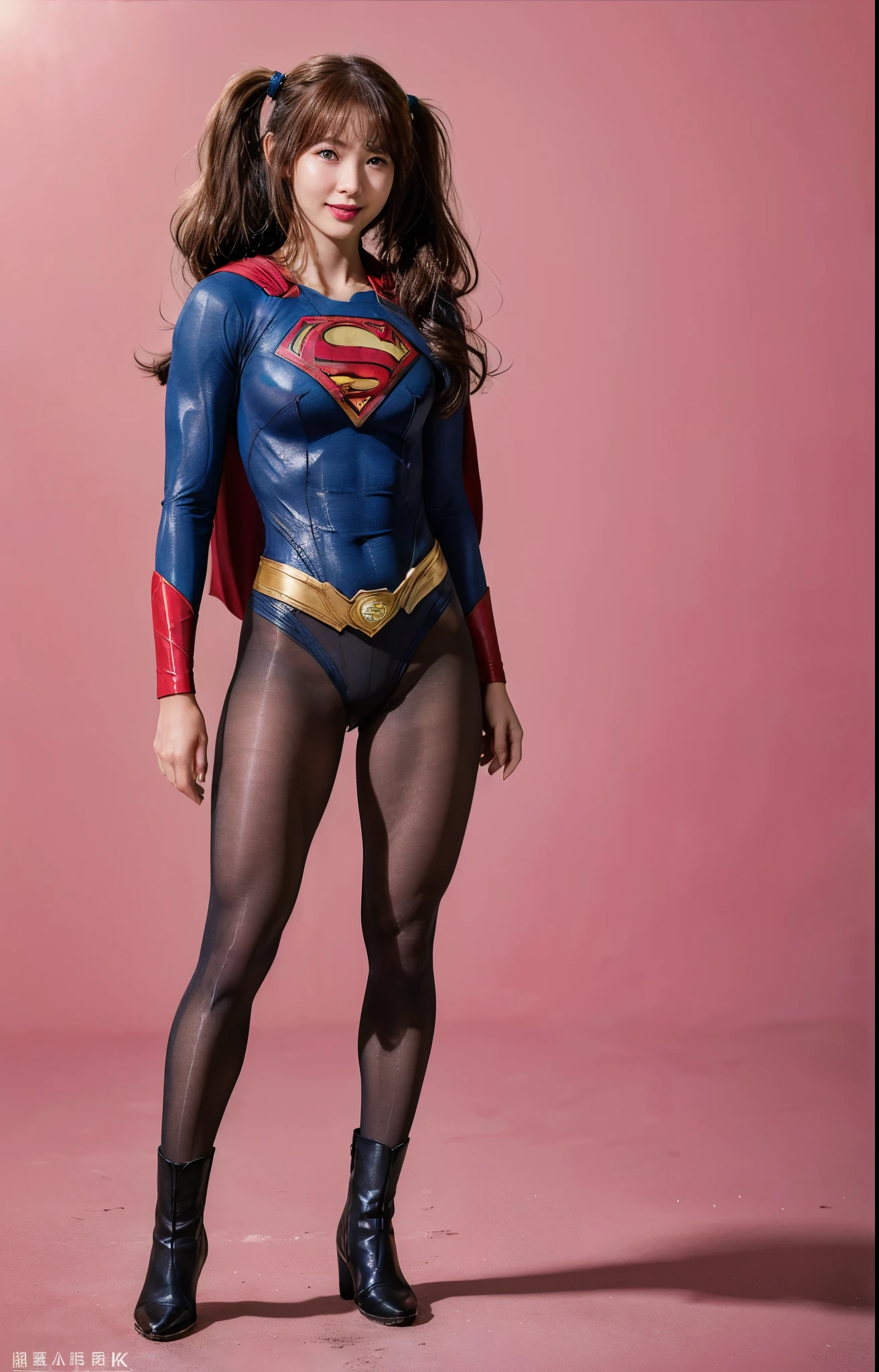 No background、(((Beautiful legs in black tights.)))、(((Legally express the beauty of your smile)))、((((Make the most of your original images)))、(((Body-hugging Supergirl costume)))、(((Supergirl Costume)))、(((Beautiful hair with twin tails)))、(((suffering)))、(((Please wear black tights....、Wear red boots)))、((Best image quality、8k))、((highest quality、8k、masterpiece:1.3))、(((Preserve background )))、Sharp focus:1.2、Beautiful woman with perfect figure:1.4、Slim Abs:1.2、Wet body:1.5、Highly detailed face and skin texture、8k