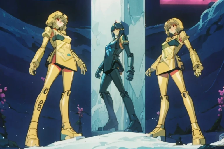 (highest quality)), (masterpiece), (detailed),
 Many Female Androids, 
 All with perfect human faces, Everyone has a beautiful face,
 Except for the face、All colorful internal skeletons fully visible.,
 They&#39;re all different heights,
 Everyone is Top、Bottoms, Different shaped arms and legs,  All standing, Multiple poses, group, everyone is looking at me, Full Body Shot. ,
