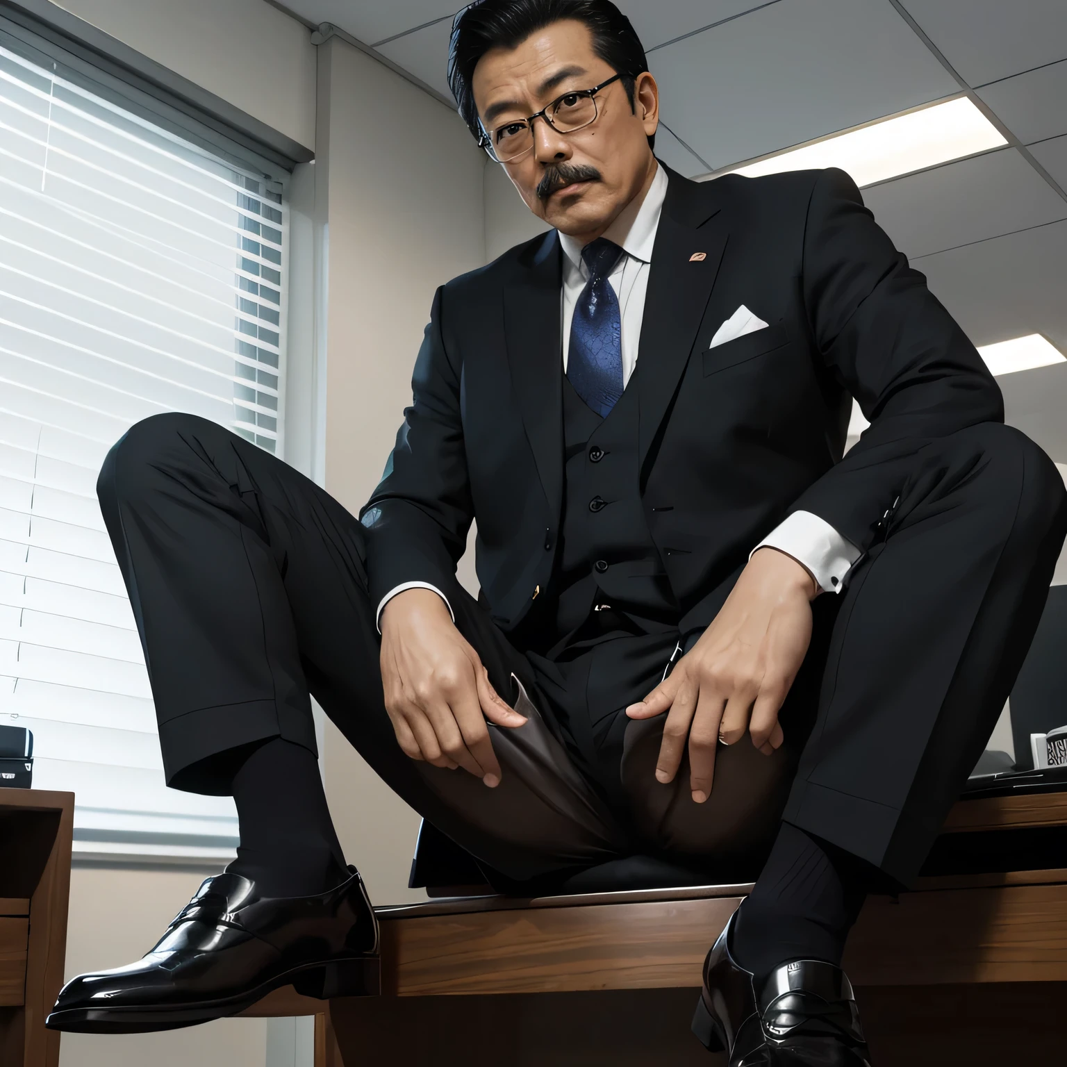 55 years old,Kogoro Mori,uncle,,Convex,in office,Wear black socks,anti-slip leather shoes,beard,toughness,Drooling in the mouth,HD,artwork,full of enjoyment,Very shy,exposed,Spread your legs and straighten them,Wear a suit,Trousers,A large protrusion with masculine characteristics,Wear black socks,The crotch has columnar protrusions,God'view,Take off your pants,Sexy lingerie lace,Floor perspective, Ecstasy expression/gender(milky, Translucent mucus in the abdomen and chest)