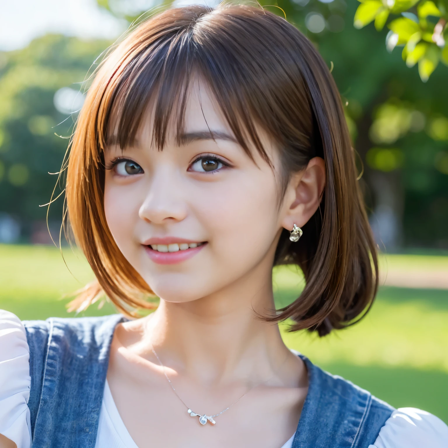 (Best-quality, Masterpiece, Ultra-High-Resolution, (Photorealistic:1.4), Raw Photo, depth of field, professional lighting, perfect anatomy, extremely details), 1girl, 15-years-old, the most famous Japanese idol, ((extremely cute realistic-face like the most popular Japanese idol, ((extremely cute and extremely big big-eyes)), extremely beautiful and extremely realistic hair)), (((extremely beautiful and extremely realistic skins))), extremely cute and extremely realistic long-eyelashes, extremely cute and extremely realistic lips, (((innocent smile)))