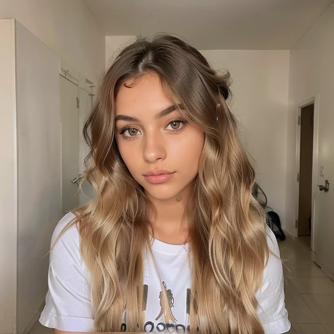 italiana hermosa from 17 years old, brown blonde ,rostro angelical y tierna , long hair hairstyle Semi updo with braid and thick waves blonde with light roots , in the bathroom with clothes ,(( foto realista de noche), ((pechos normales )),((rostro angelical)),((foto entera de cuerpo con ropa ),((blonde hair with roots )), ((ropa de noche), cabello rubio ,Ojos castanhos claros , cuerpo completo ,Realista, un muy elegante, of celestial roots, rubia pelo, con ropa ,de noche,LUT de Instagram, from 17 years old.