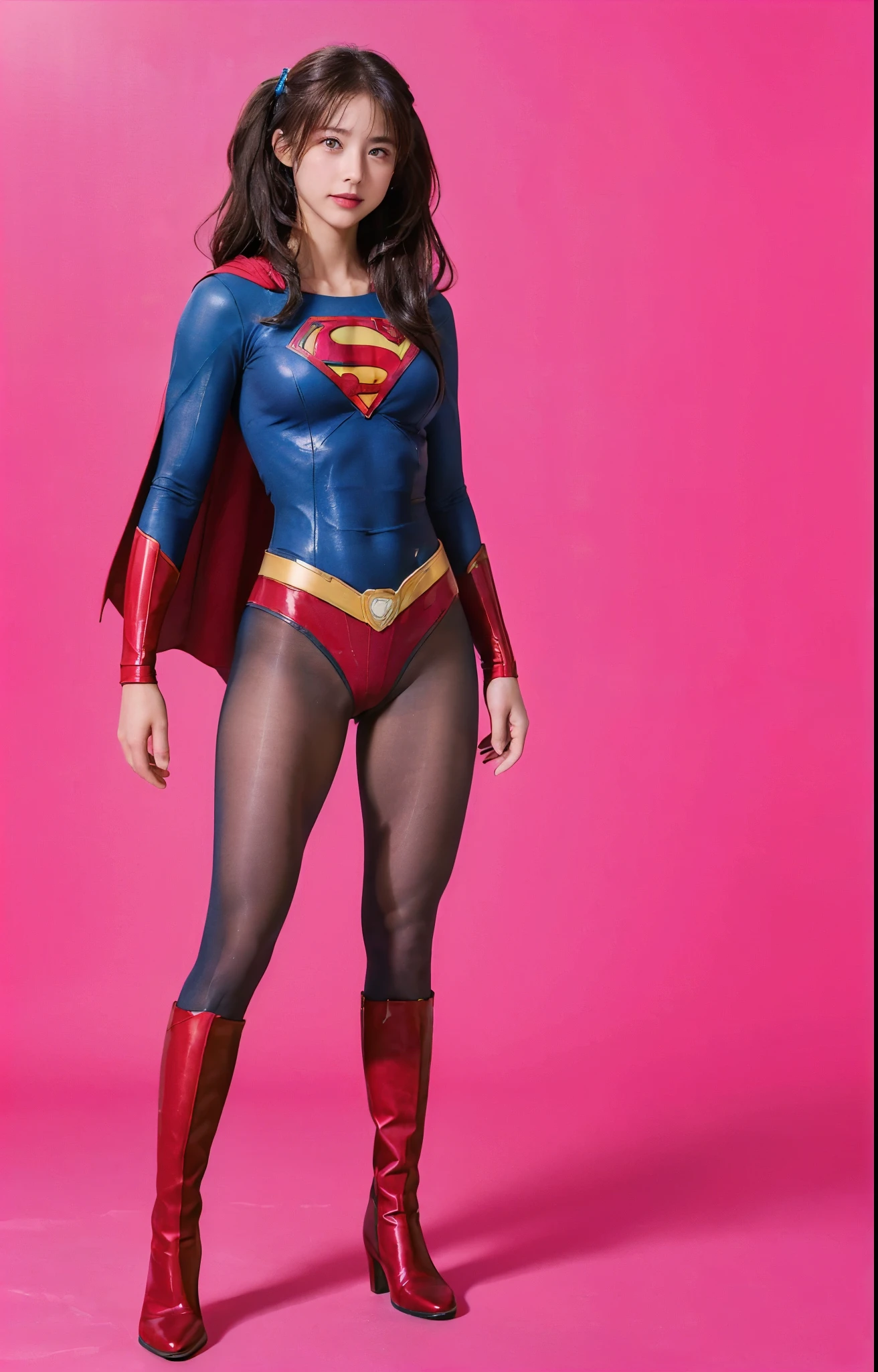 No background、(((Beautiful legs in black tights.)))、(((Legally express the beauty of your smile)))、((((Make the most of your original images)))、(((体にぴったりフィットするSupergirl Costume)))、(((Supergirl Costume)))、(((Beautiful hair with twin tails)))、(((suffering)))、(((Please wear black tights....、Wear red boots)))、((Best image quality、8k))、((highest quality、8k、masterpiece:1.3))、(((Preserve background )))、Sharp focus:1.2、Beautiful woman with perfect figure:1.4、Slim Abs:1.2、Wet body:1.5、Highly detailed face and skin texture、8k