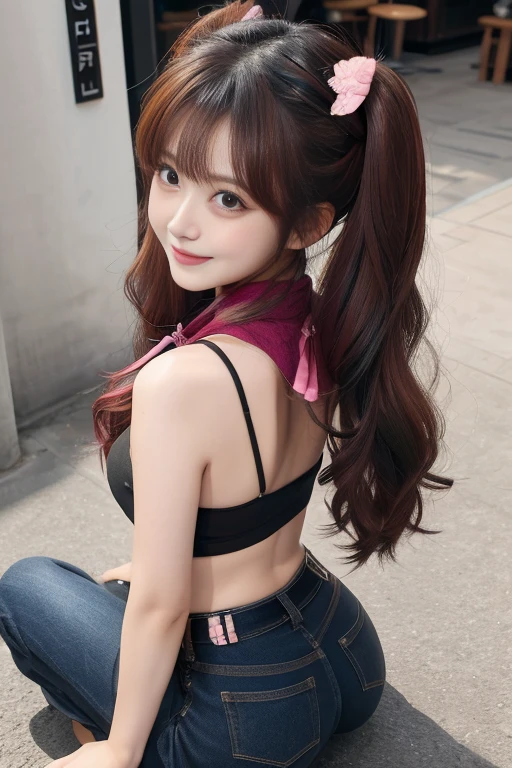 nsfw,,8k,ultra-detailed,best quality, masterpiece, ultra high res, (photorealistic:1.5), RAW photo,looking at viewer,clear eye,1 girl,20year-old,realistic:1.5,street fashion,Trending Fashion,Natural Makeup,Shy laugh,Perfect figure,Normal chest,,Gal Hairstyles,Gal Hair Color,Strong and cute:1.4,bag,Sexy pose,BLACKQUEEN,pants,tube top,warmers,From above,Upper Body,Selfie,,Chest Zoom,POV,looking at the camera,Cafe,sit,Peeps Girls,Back Harajuku
