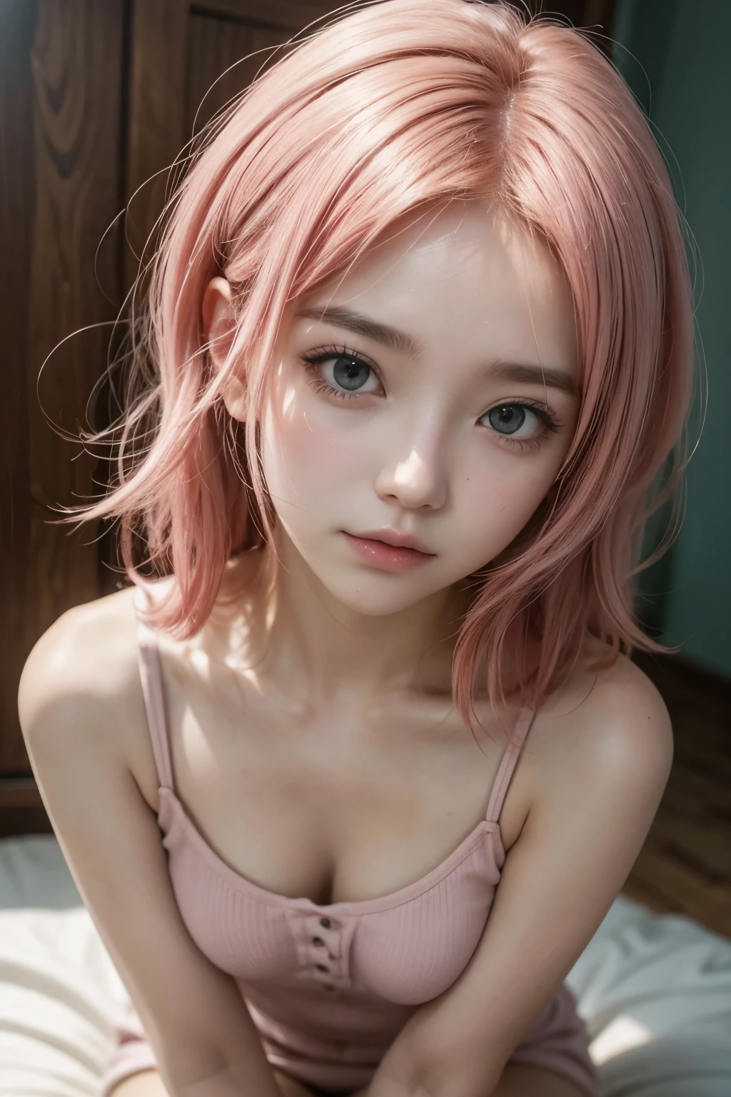 Mulher 2d estilo anime com cabelo rosa