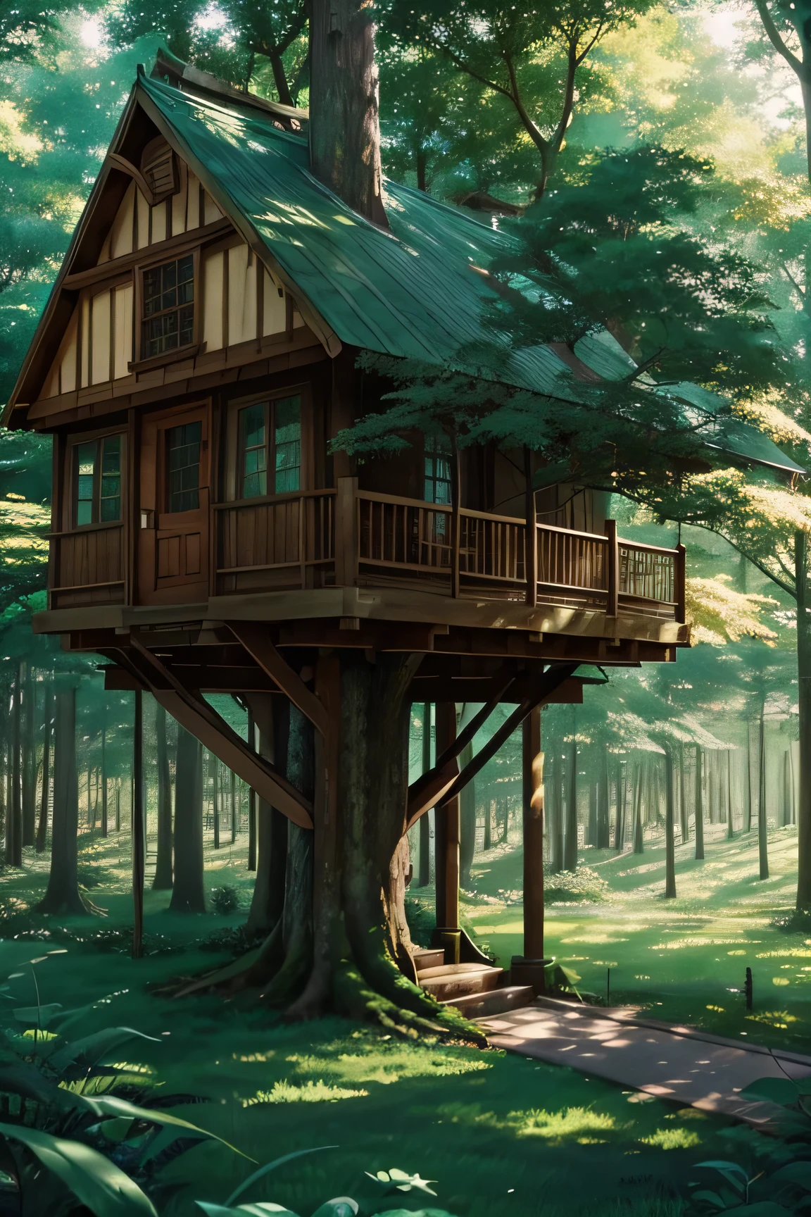 A tree house in the middle of a forest a screenshot by makoto shinkai cgsociety minimalism anime aesthetic anime wallpaper