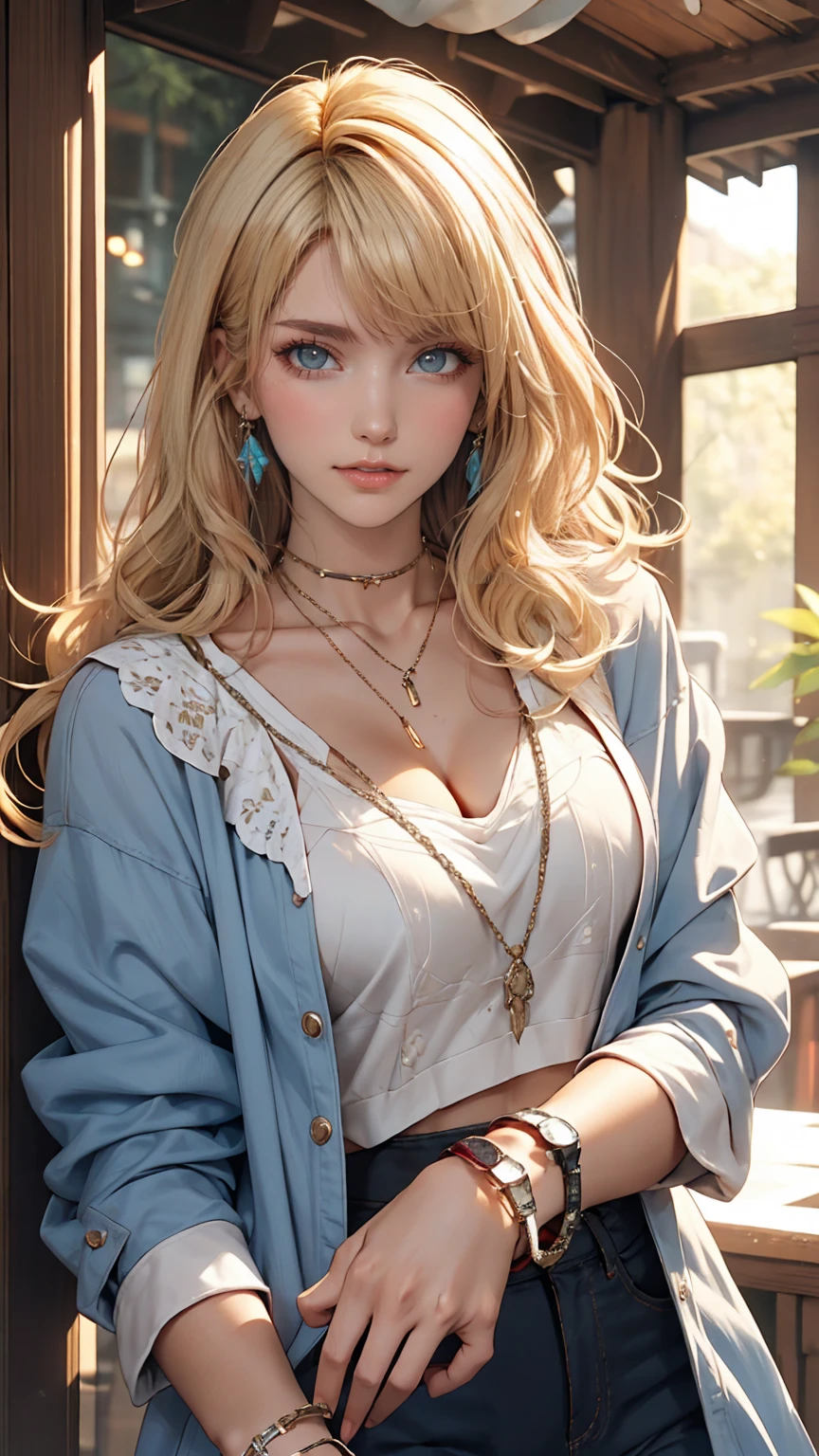 25-year-old Caucasian female、Platinum Blonde、blue eyes、long hair、My hair is wavy、Wearing accessories on the wrist、I'm wearing a choker、Shiny skin、smile、The navel is sticking out、Big Breasts、I want my head to stay off screen、In the back alleys of a busy downtown area at night、Wearing a hoodie with the hood up、Looking at me while hiding his face with his hood、I'm wearing leggings、Crouching、Looking to the side、My chest is popping out、Shiny skin