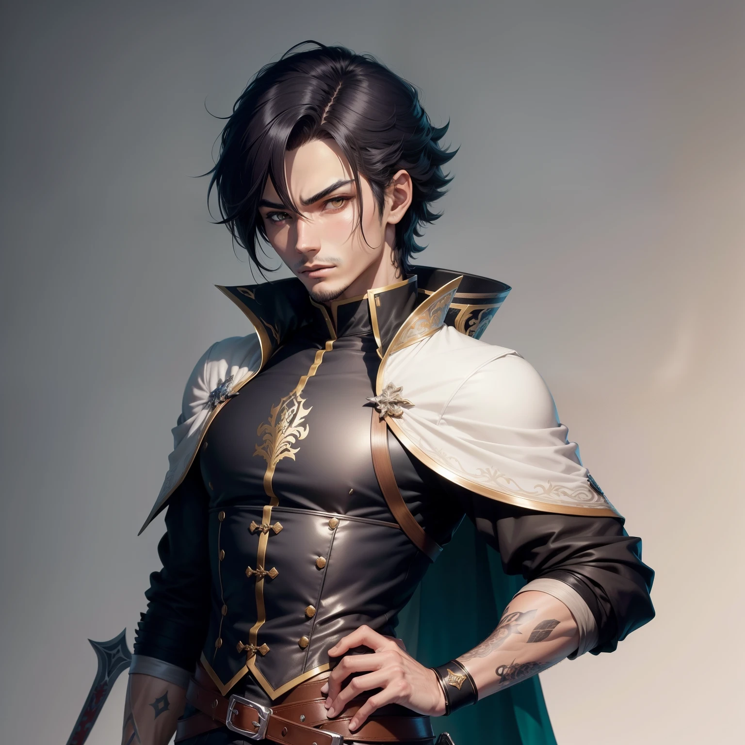 personagem masculino de anime com espada, cara bonito na arte demon slayer, fanart requintada altamente detalhada, bela arte de anime, Arte no estilo de Guweiz, paper awesome wallpaper, bela arte de anime, olhos azuis , personagem da realeza, cabelo curto e preto, fogo, roupa atual, cabelo preto
